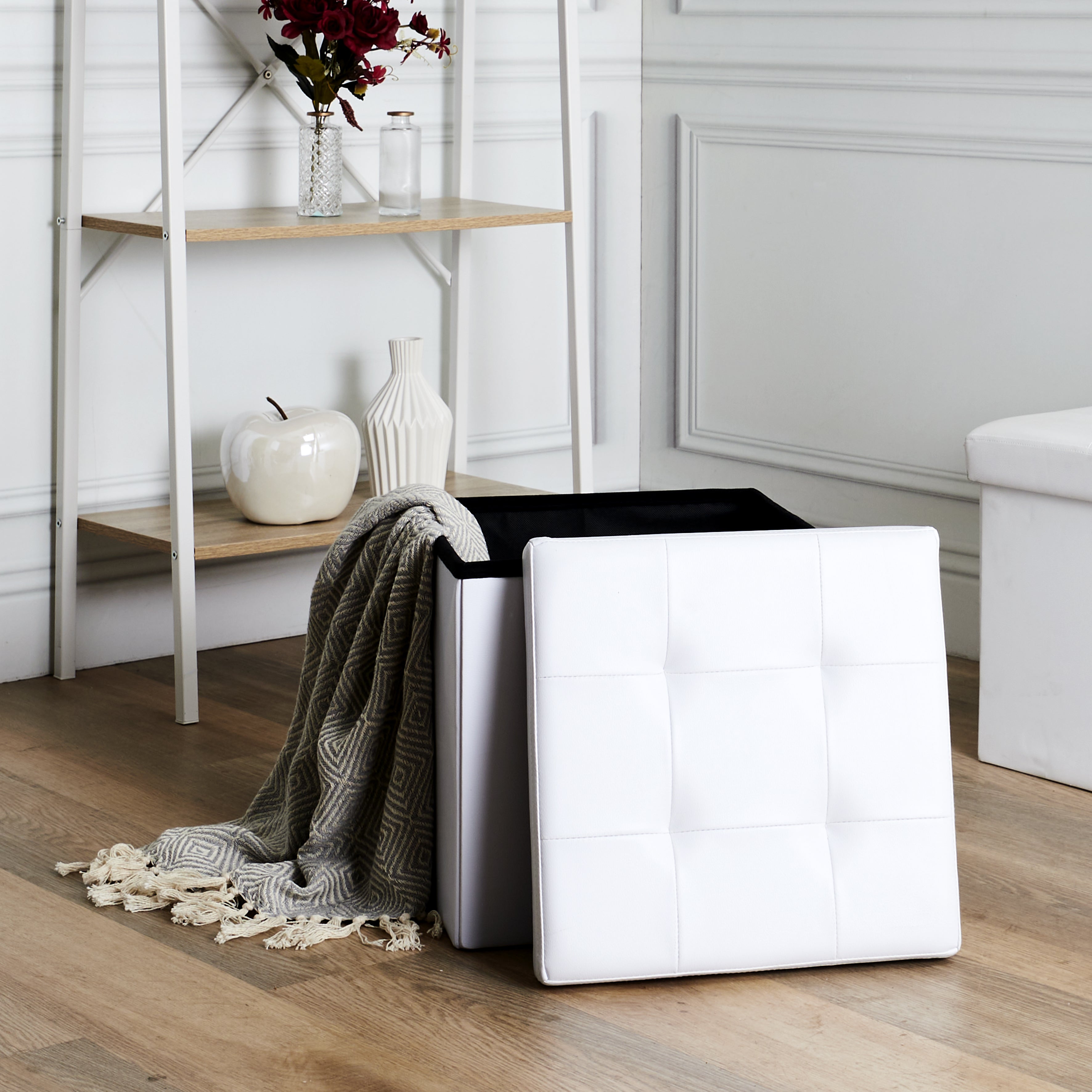 COFFRE POUF PLIABLE PU BLANC