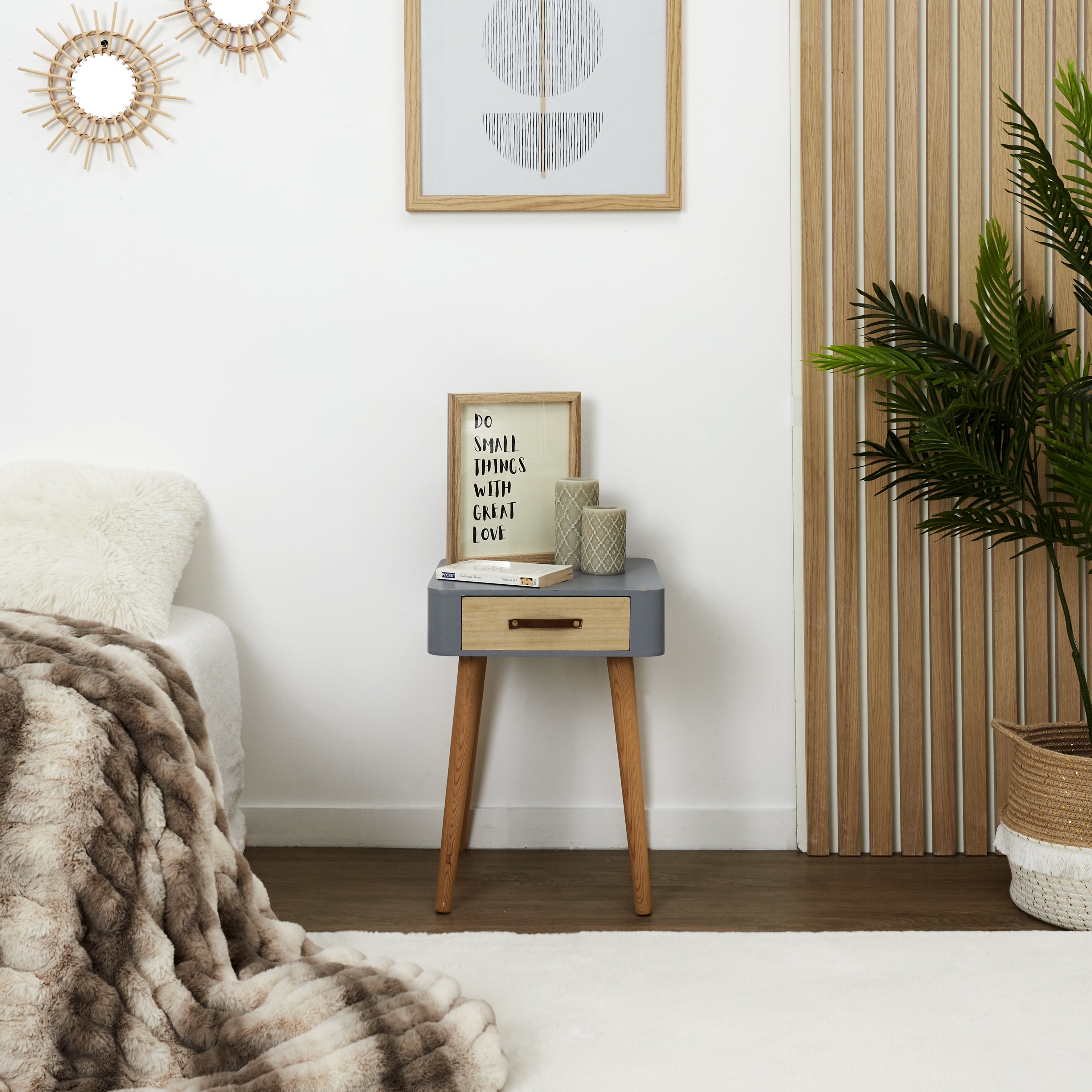 CHEVET GRIS 1 TIROIR EN BOIS