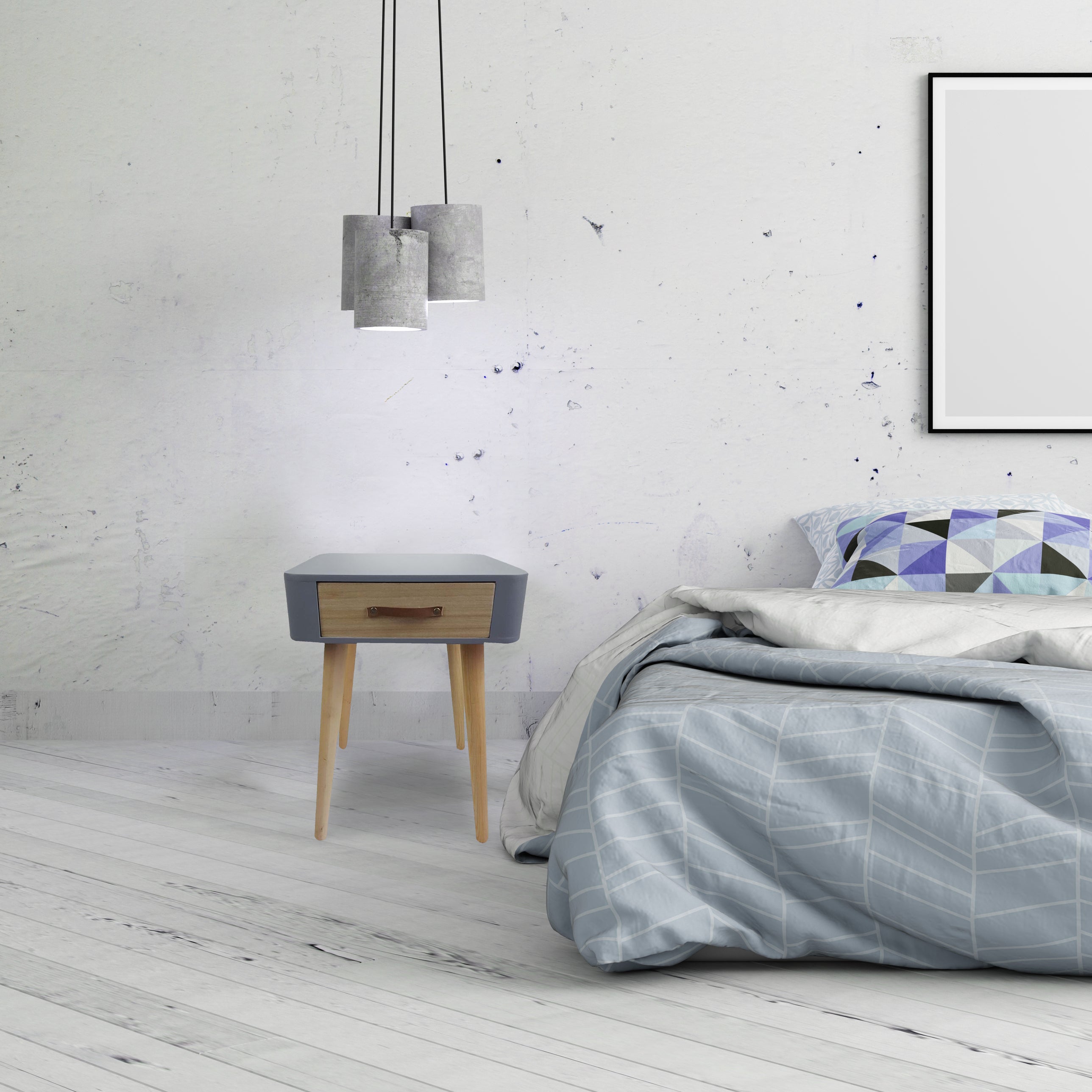 CHEVET GRIS 1 TIROIR EN BOIS