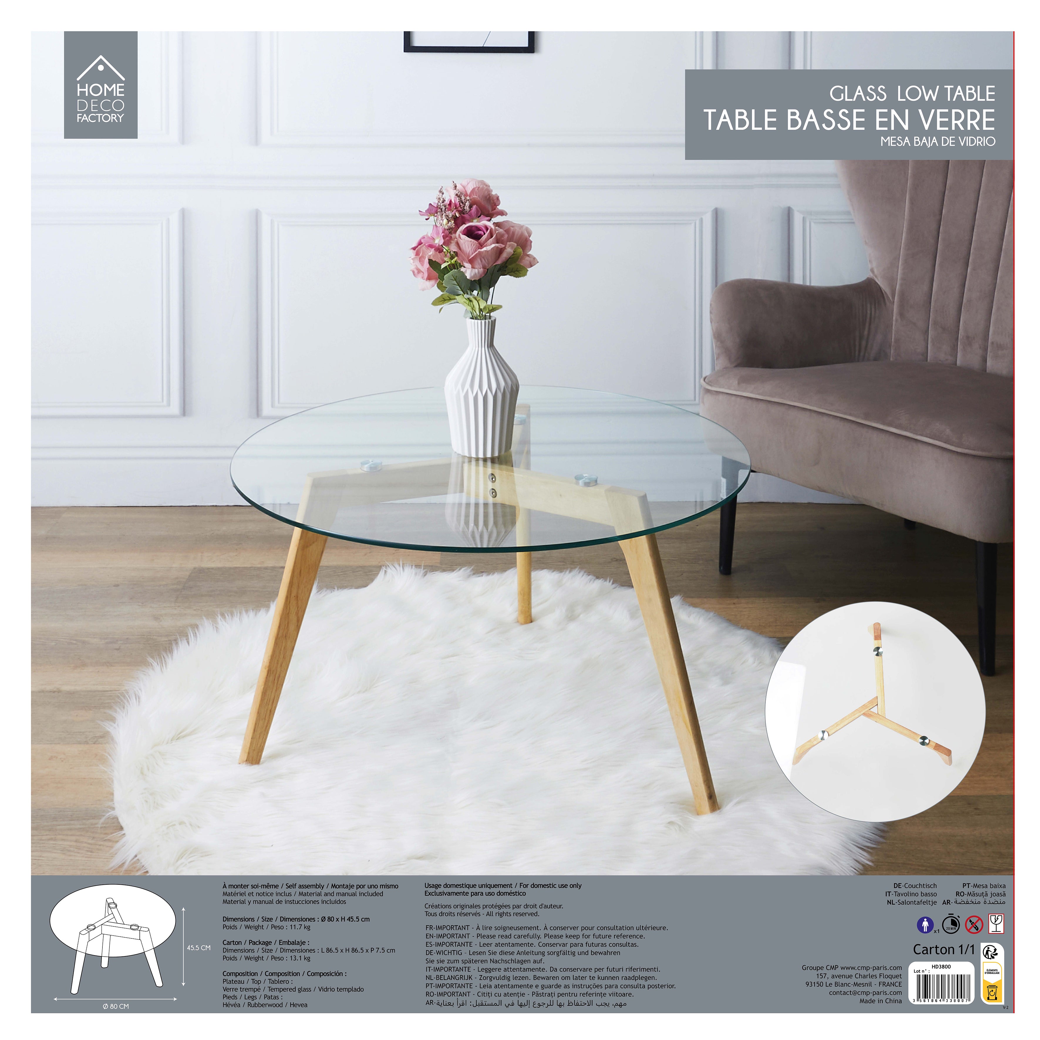 TABLE RONDE EN VERRE DIAM 80CM