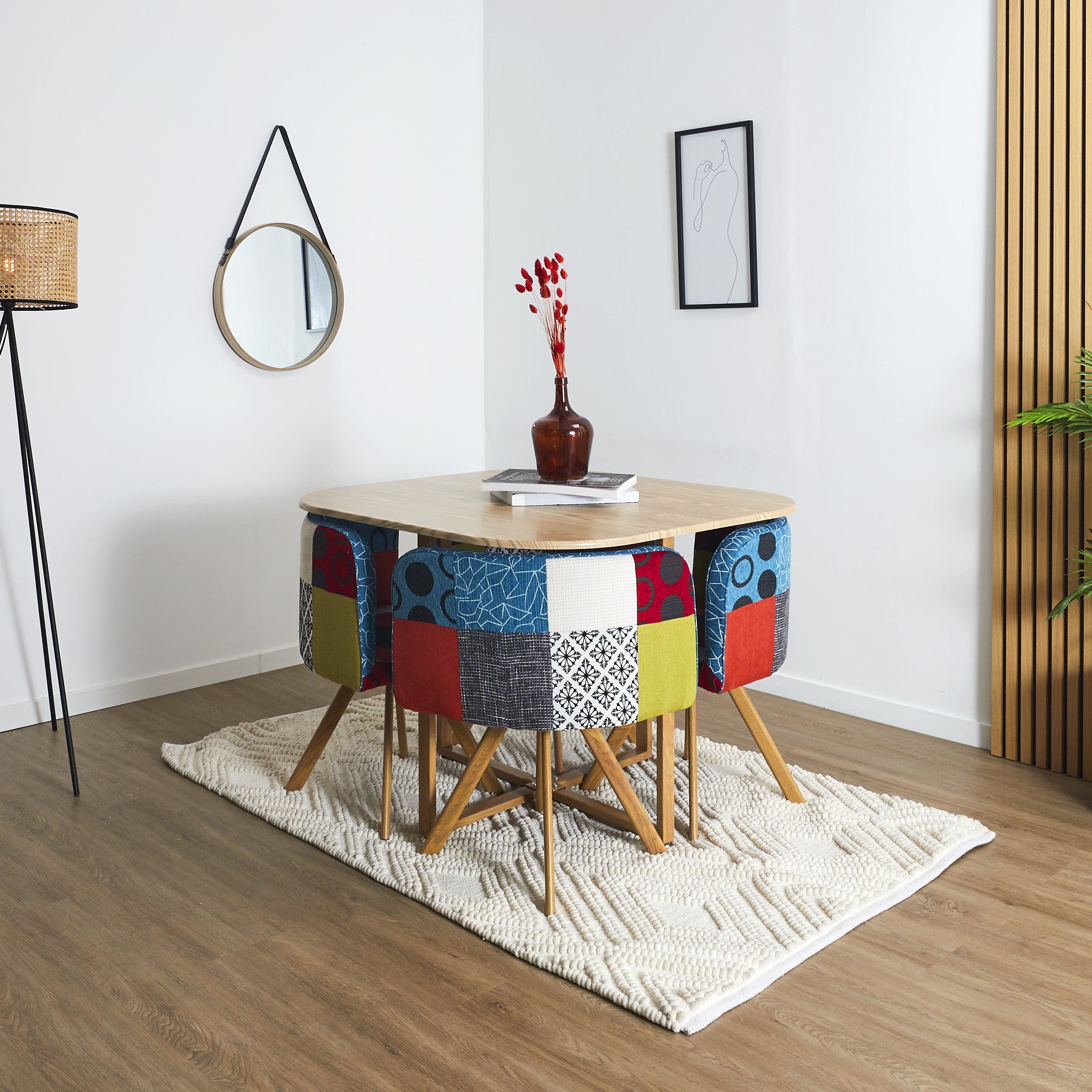 MIROIR ROND AVEC ANSE PU BOIS 50CM