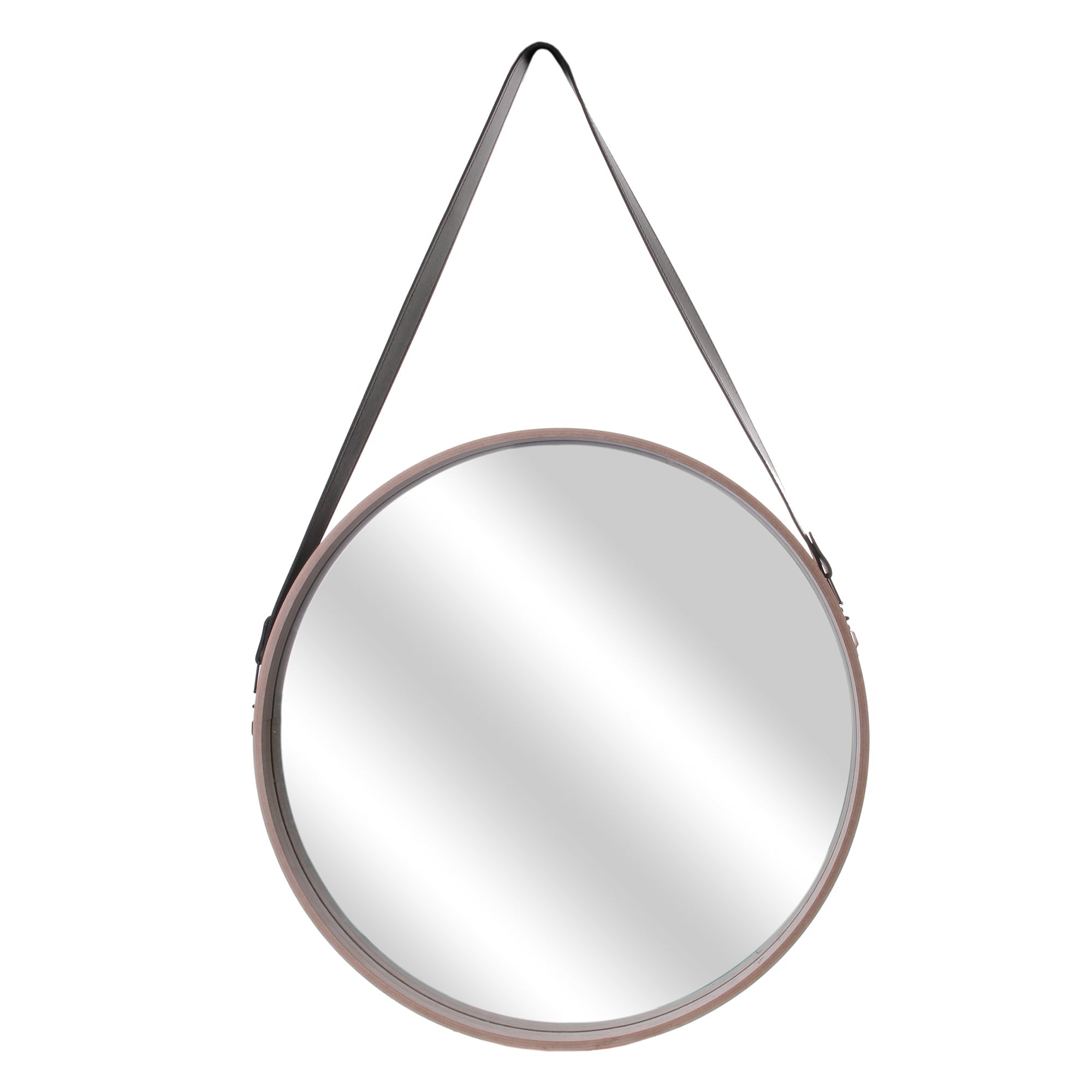 MIROIR ROND AVEC ANSE PU BOIS 50CM