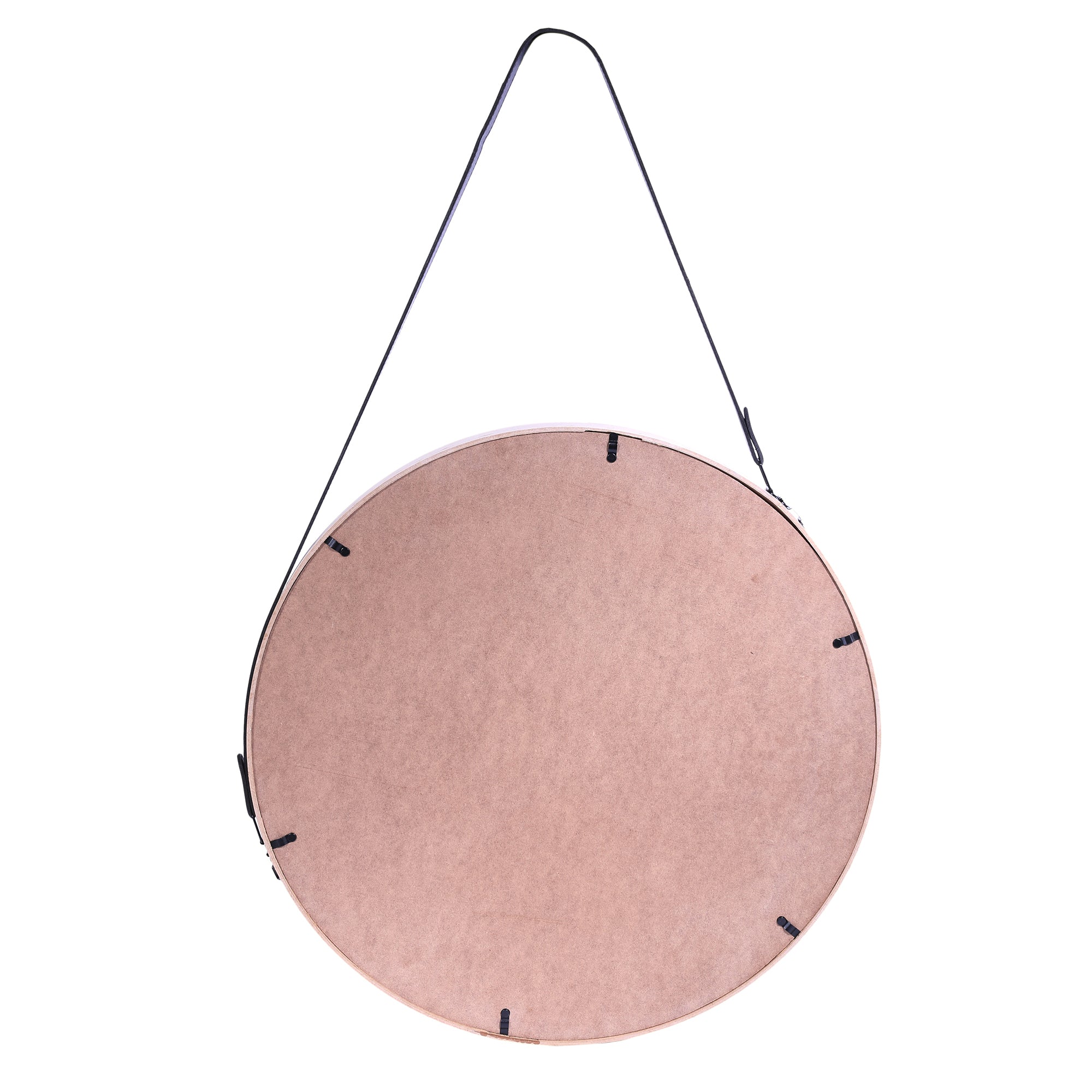 MIROIR ROND AVEC ANSE PU BOIS 50CM