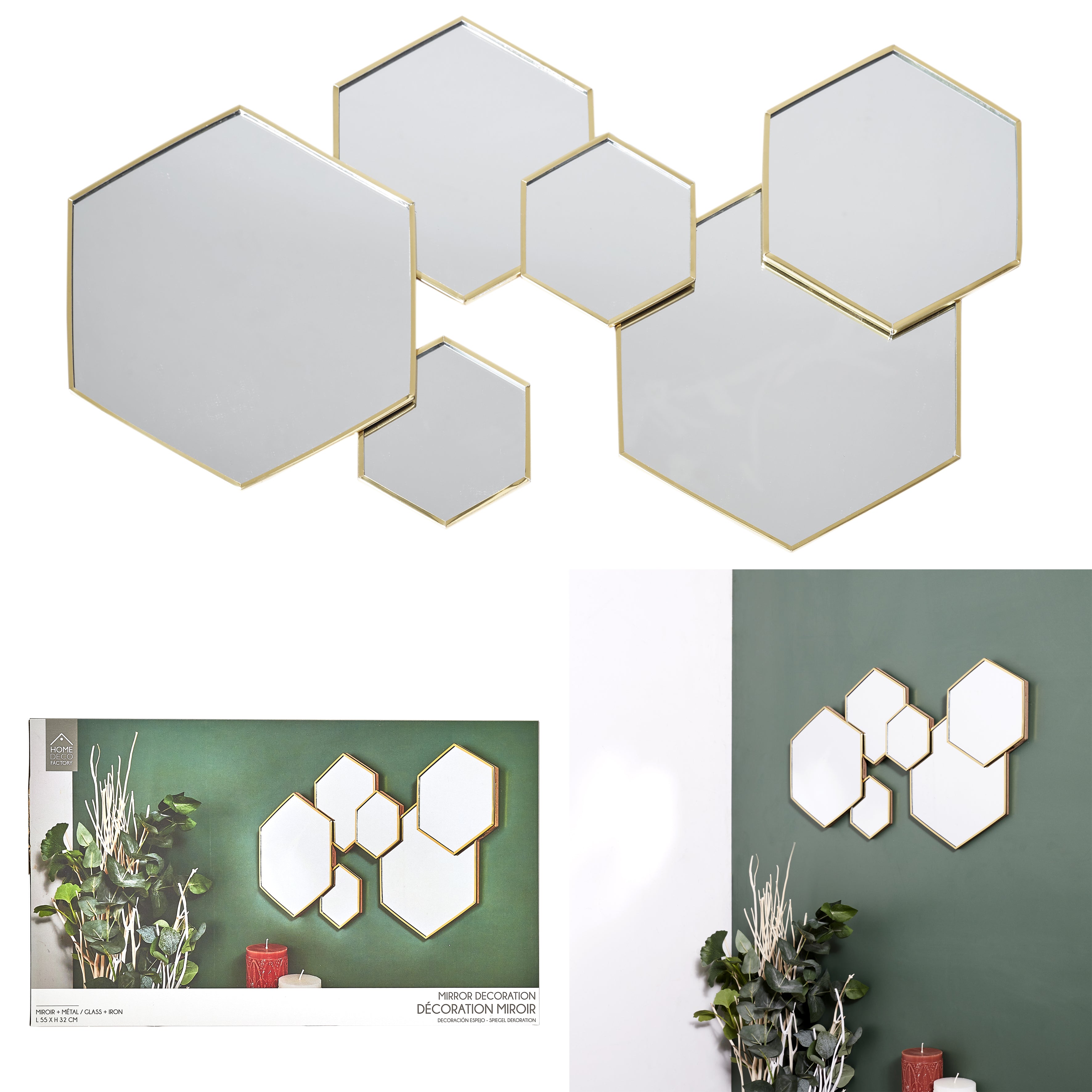 DECORATION MIROIR HEXAGONAL