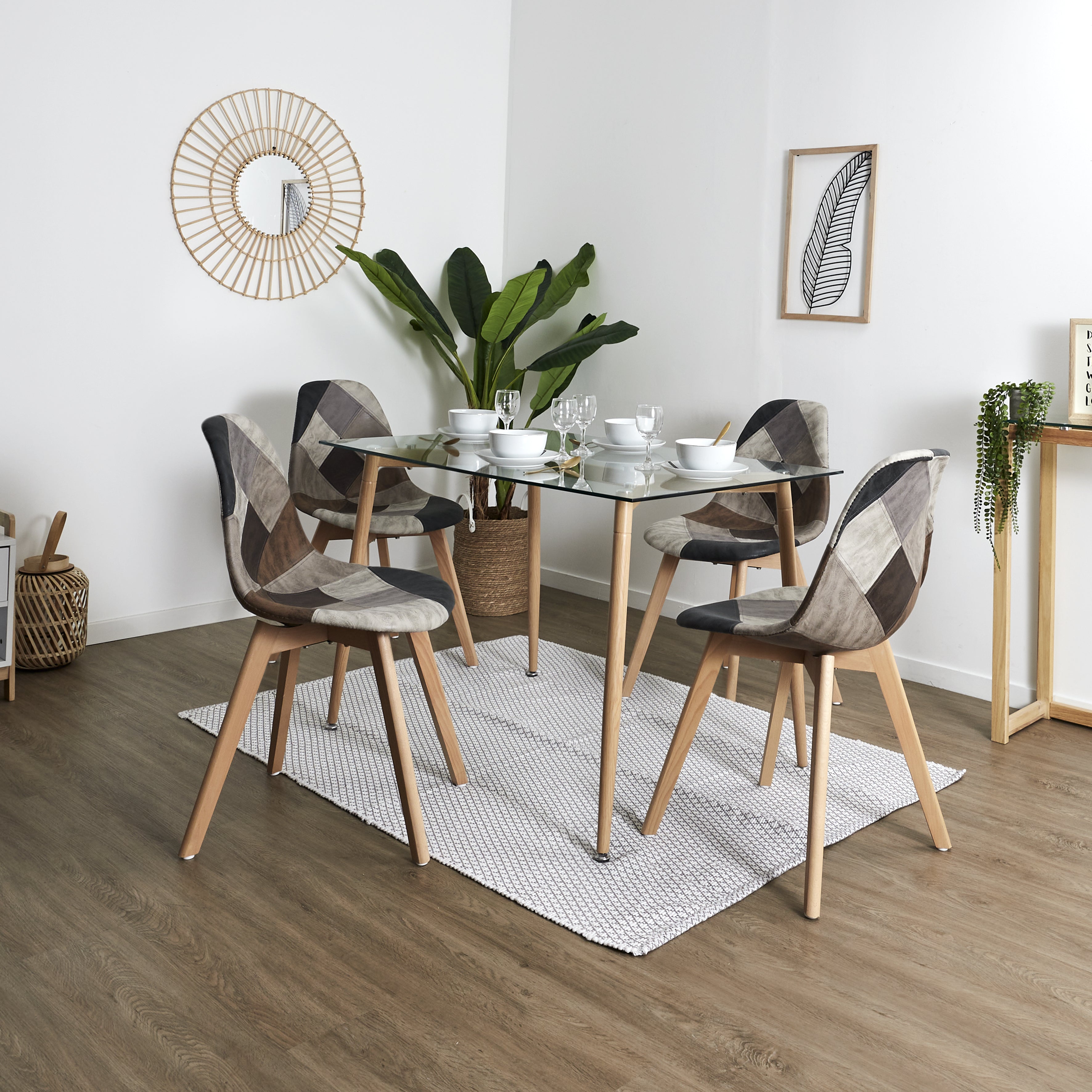 CHAISE PATCHWORK PU - LOT DE 4
