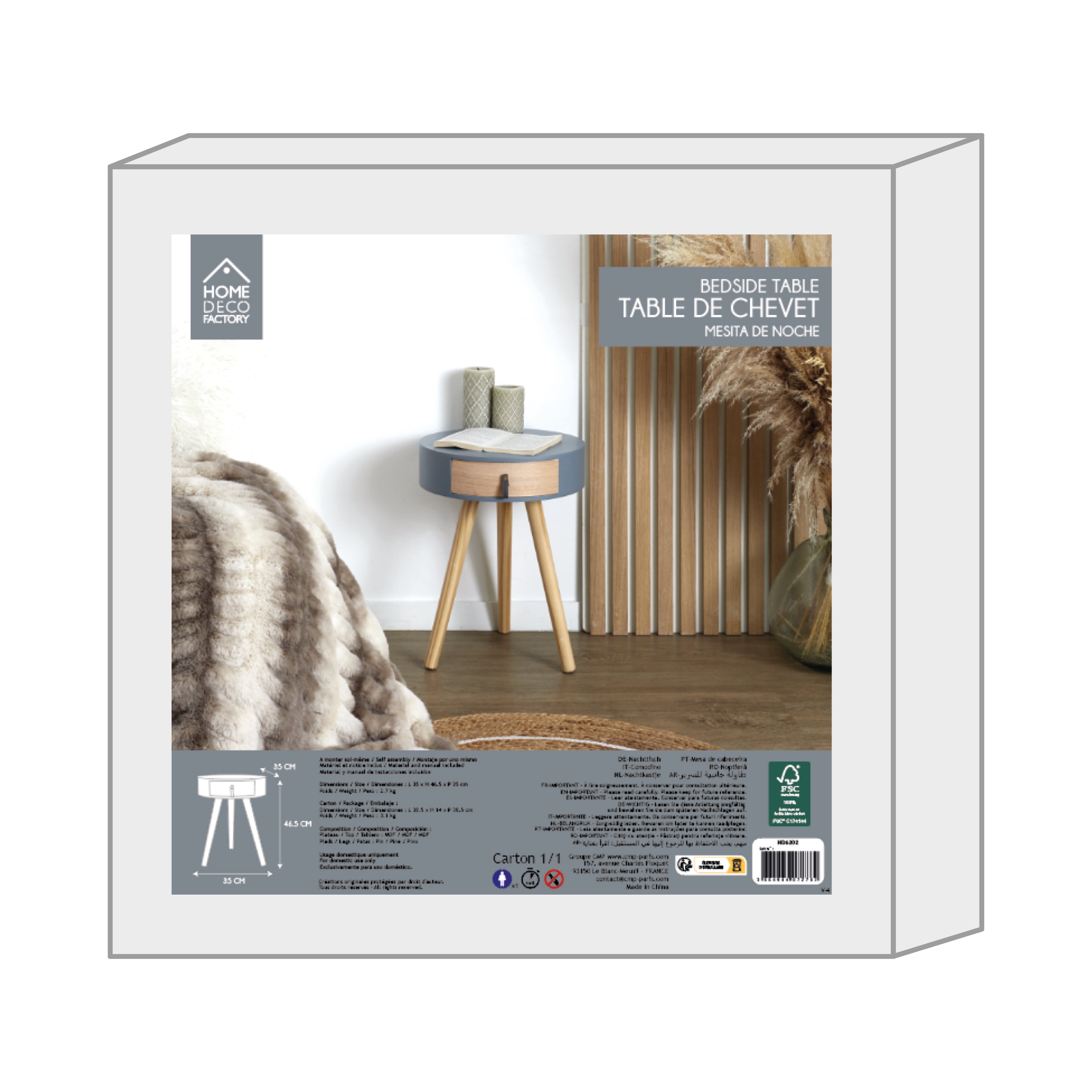 CHEVET NORA GRIS 34.5X34.5X47CM