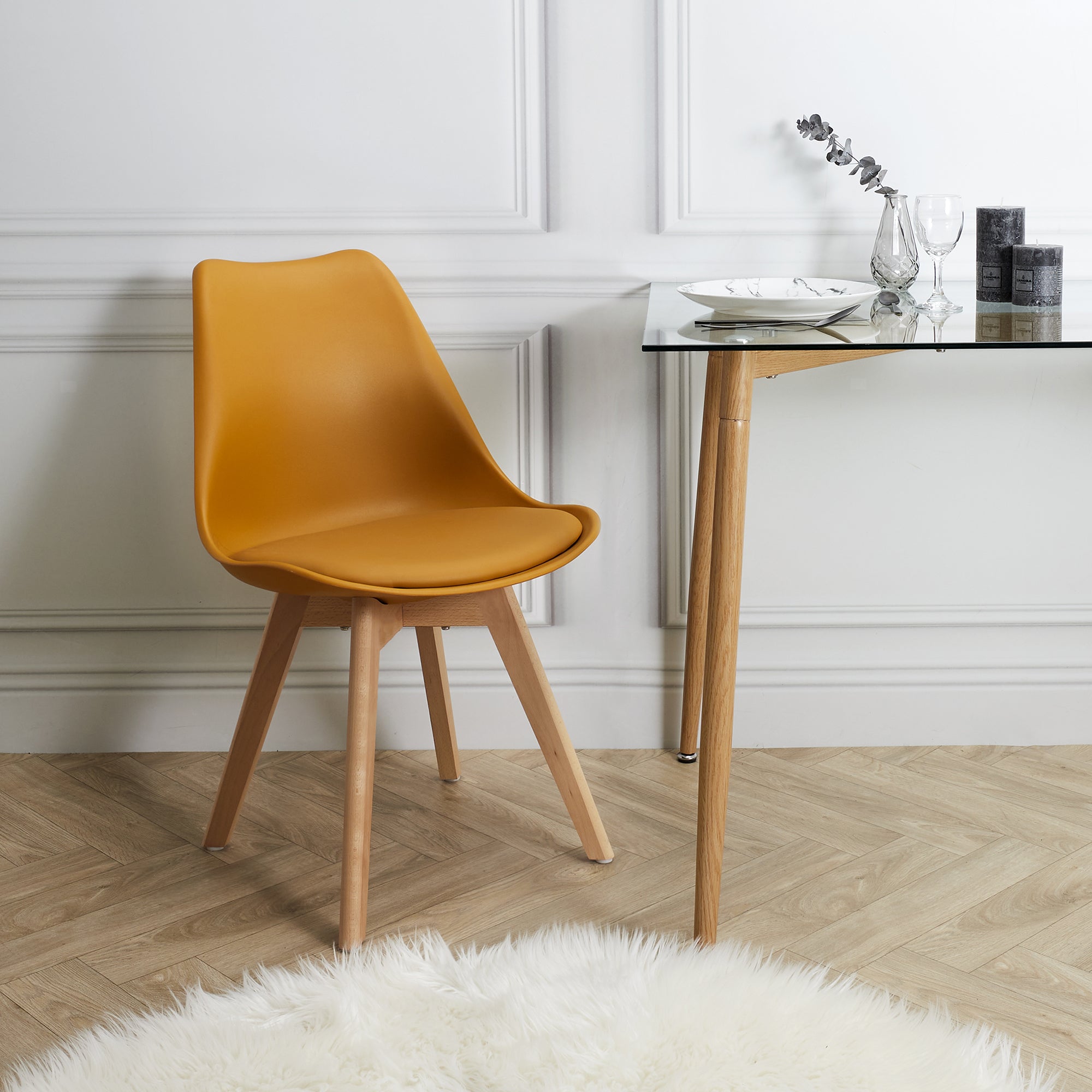 CHAISE SCANDINAVE COQUE PP REMBOURREE JAUNE - LOT DE 4