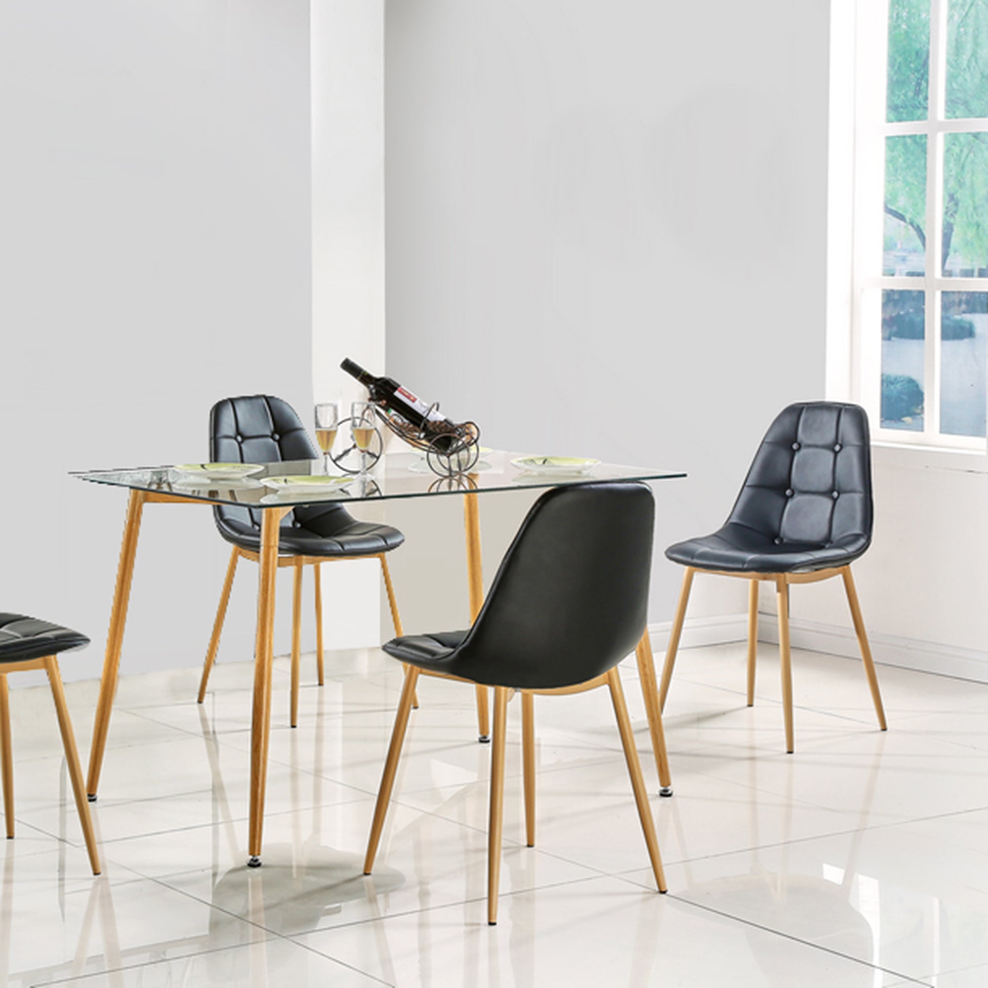 TABLE EN VERRE PIEDS METAL EFFET BOIS 75X115CM