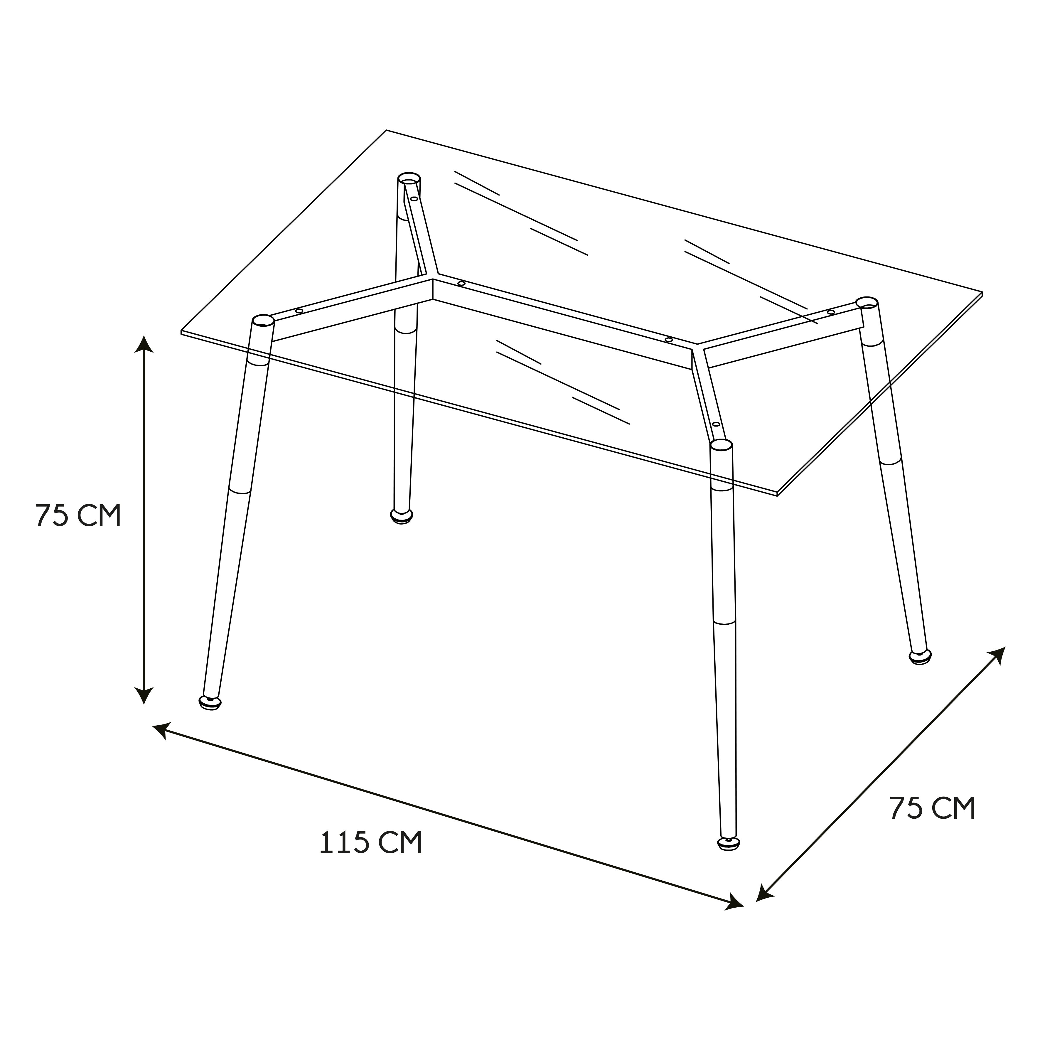 TABLE EN VERRE PIEDS METAL EFFET BOIS 75X115CM