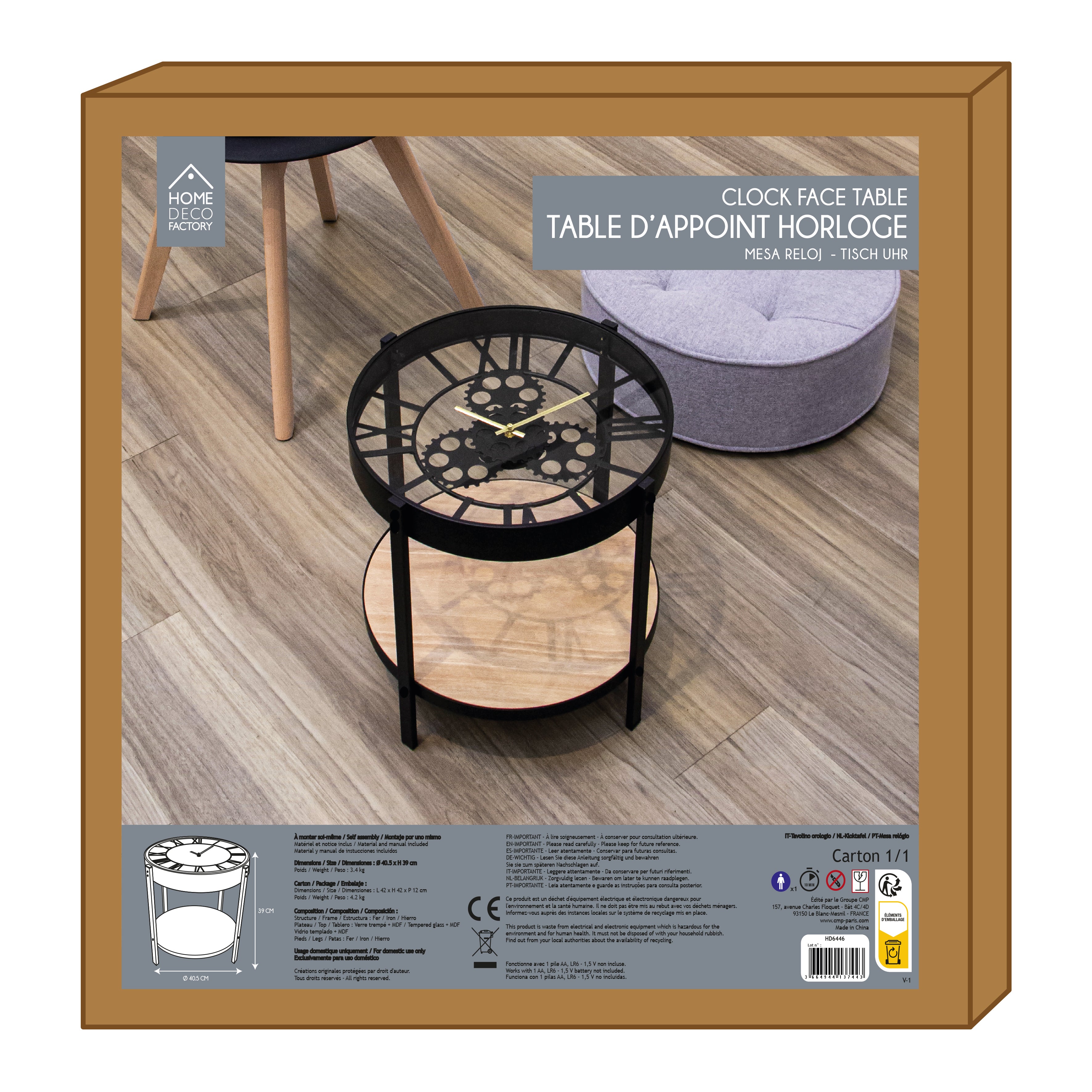 TABLE D APPOINT HORLOGE 40.5X40.5X39CM