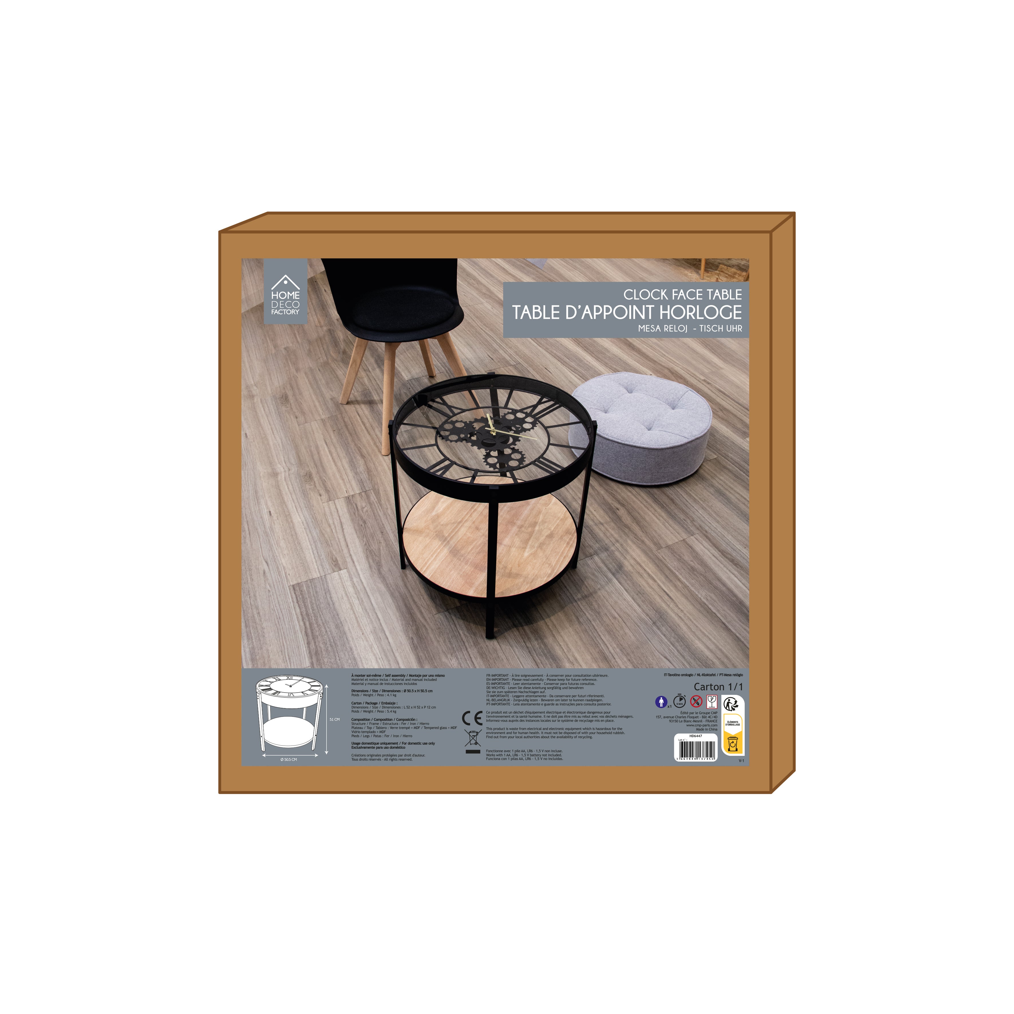 TABLE D APPOINT HORLOGE 50.5X50.5X49CM