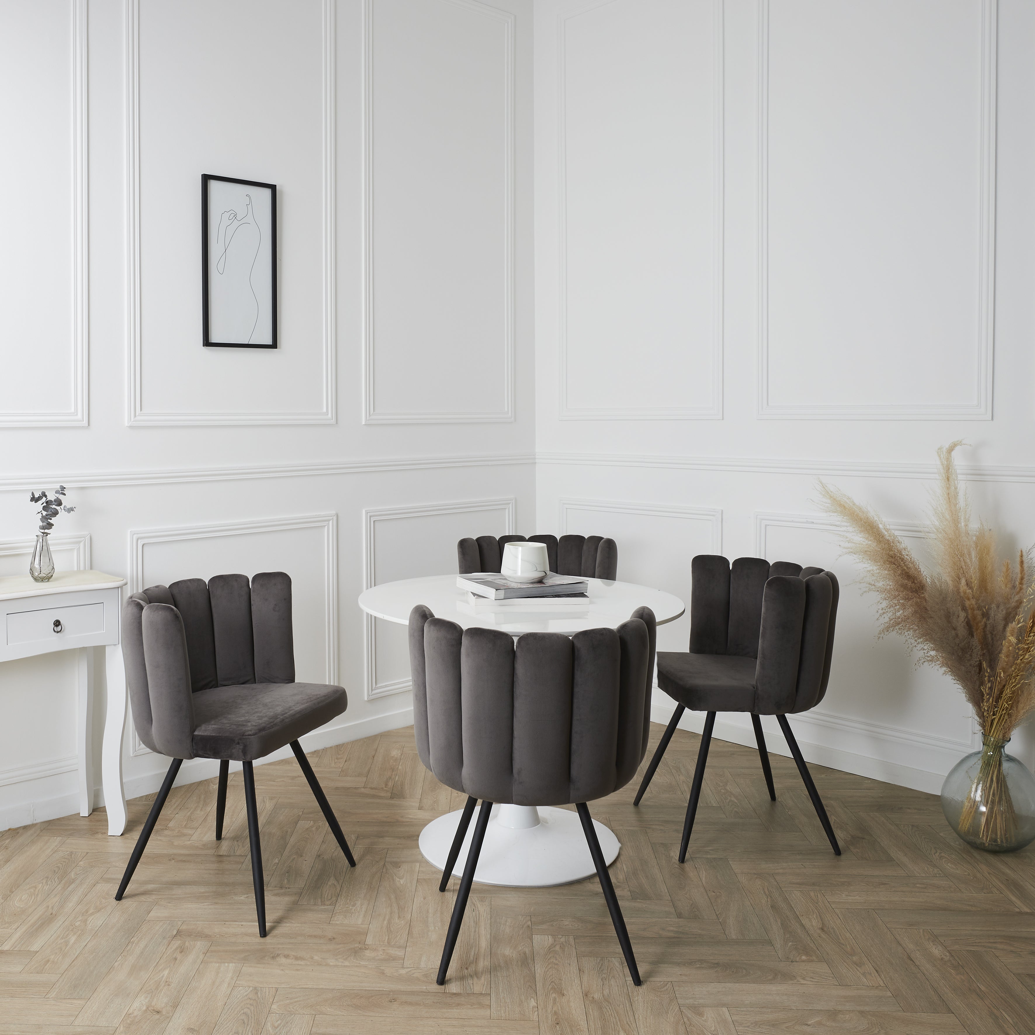 CHAISE ARIEL VELOURS GRIS - LOT DE 2