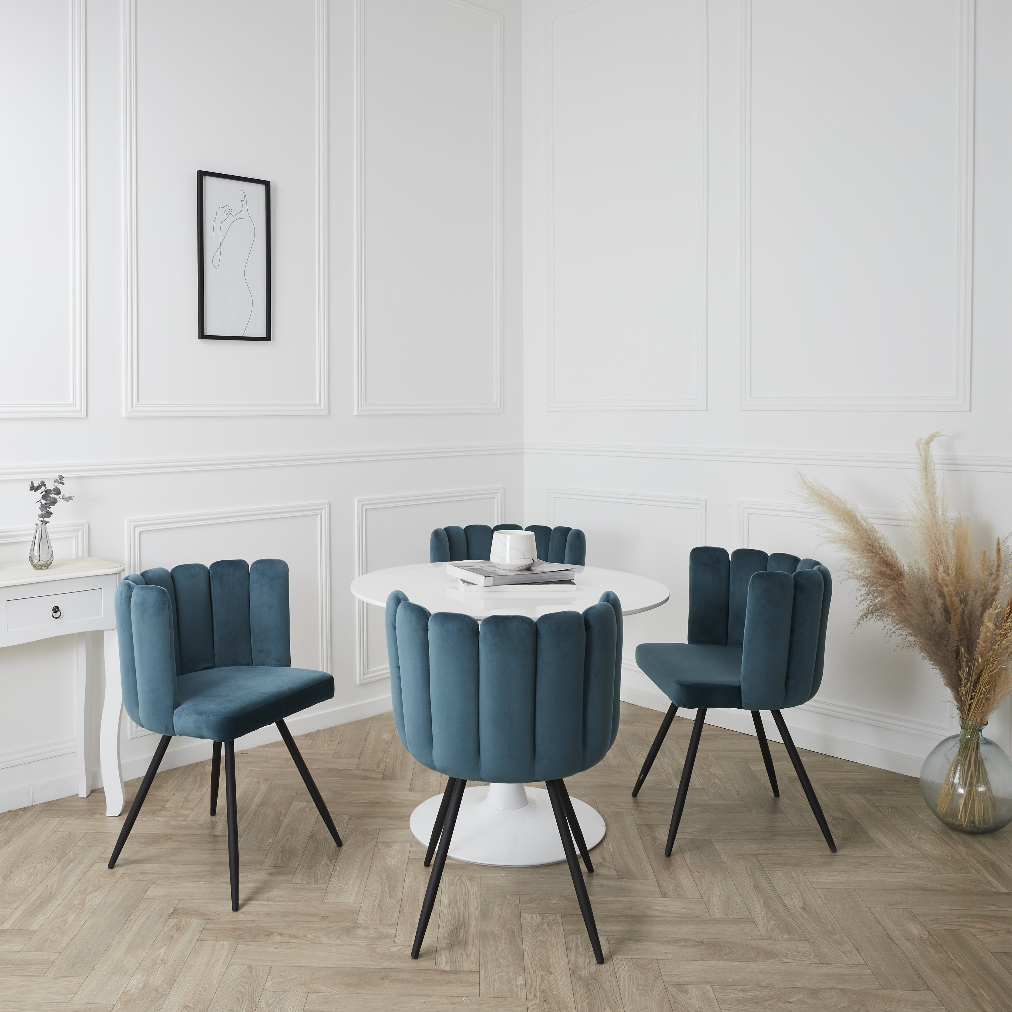 CHAISE ARIEL VELOURS BLEU CANARD - LOT DE 2
