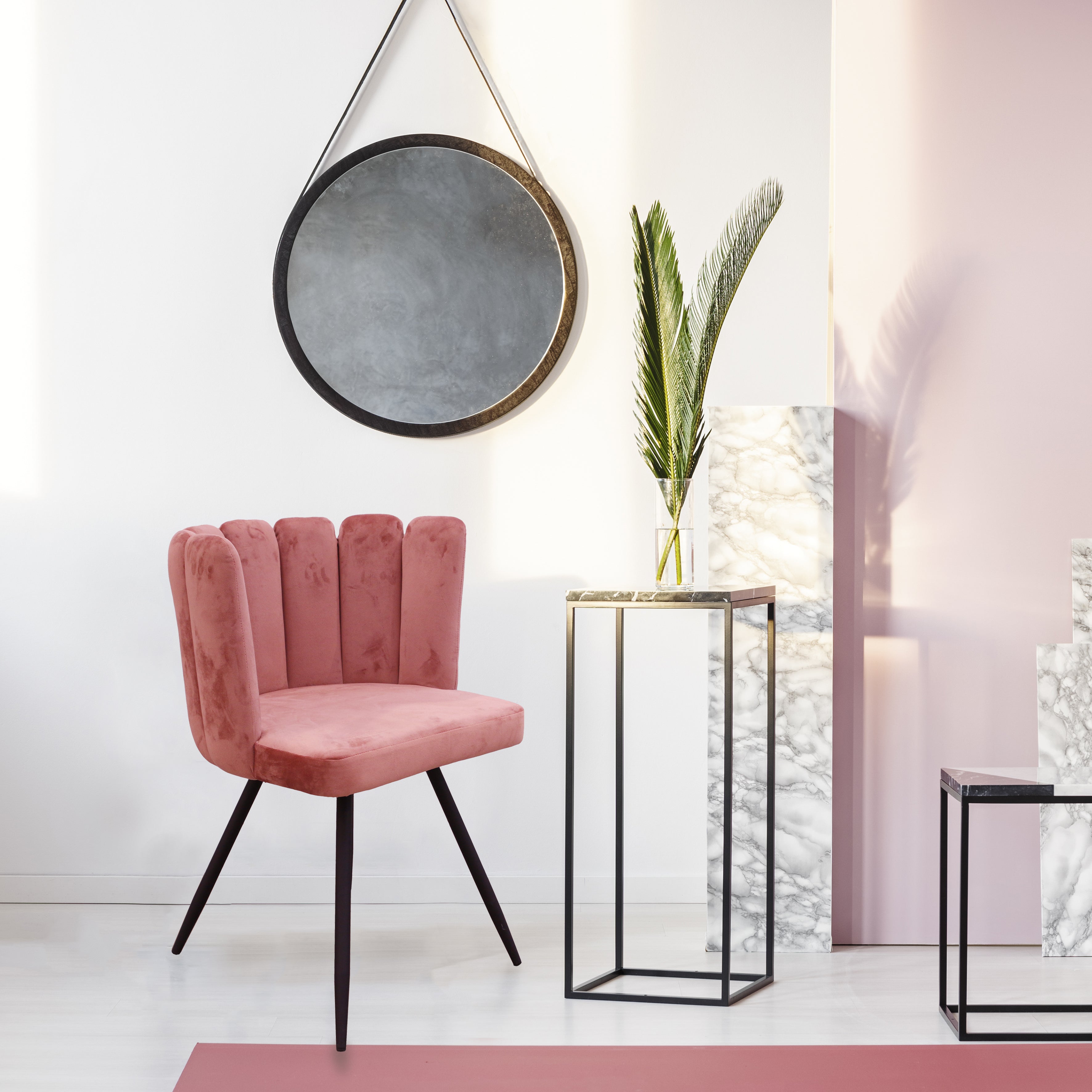 CHAISE ARIEL VELOURS ROSE - LOT DE 2