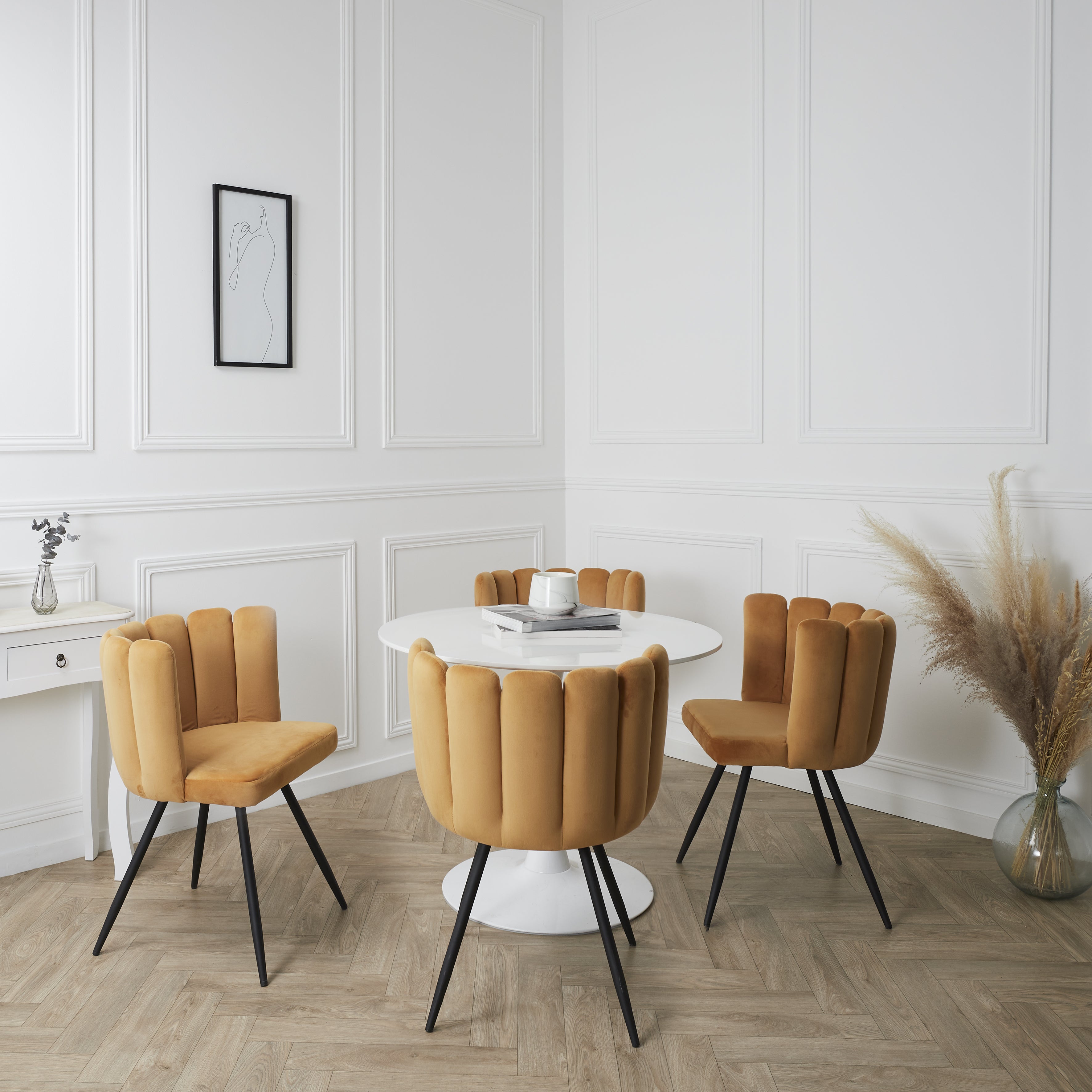 CHAISE ARIEL VELOURS JAUNE - LOT DE 2