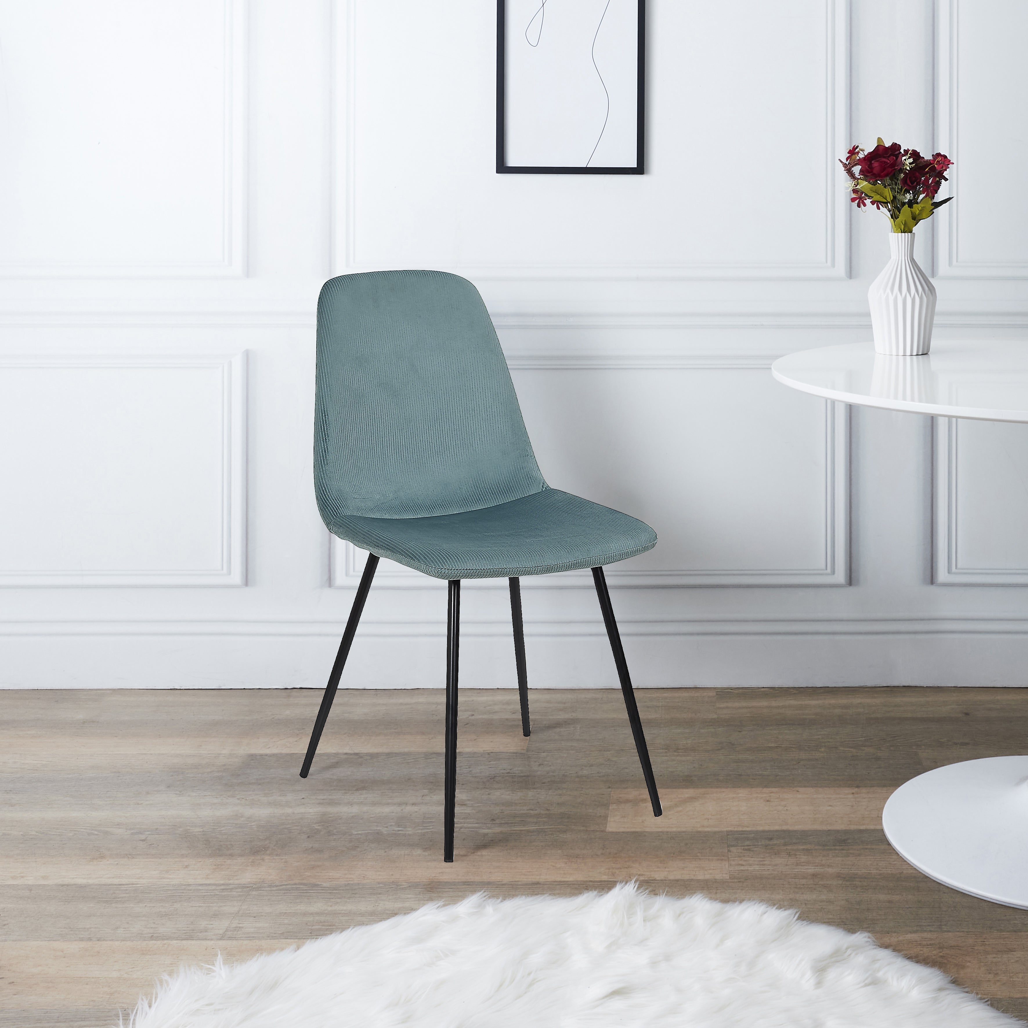 CHAISE VELOURS COTELE GIULIA BLEU CANARD - LOT DE 4