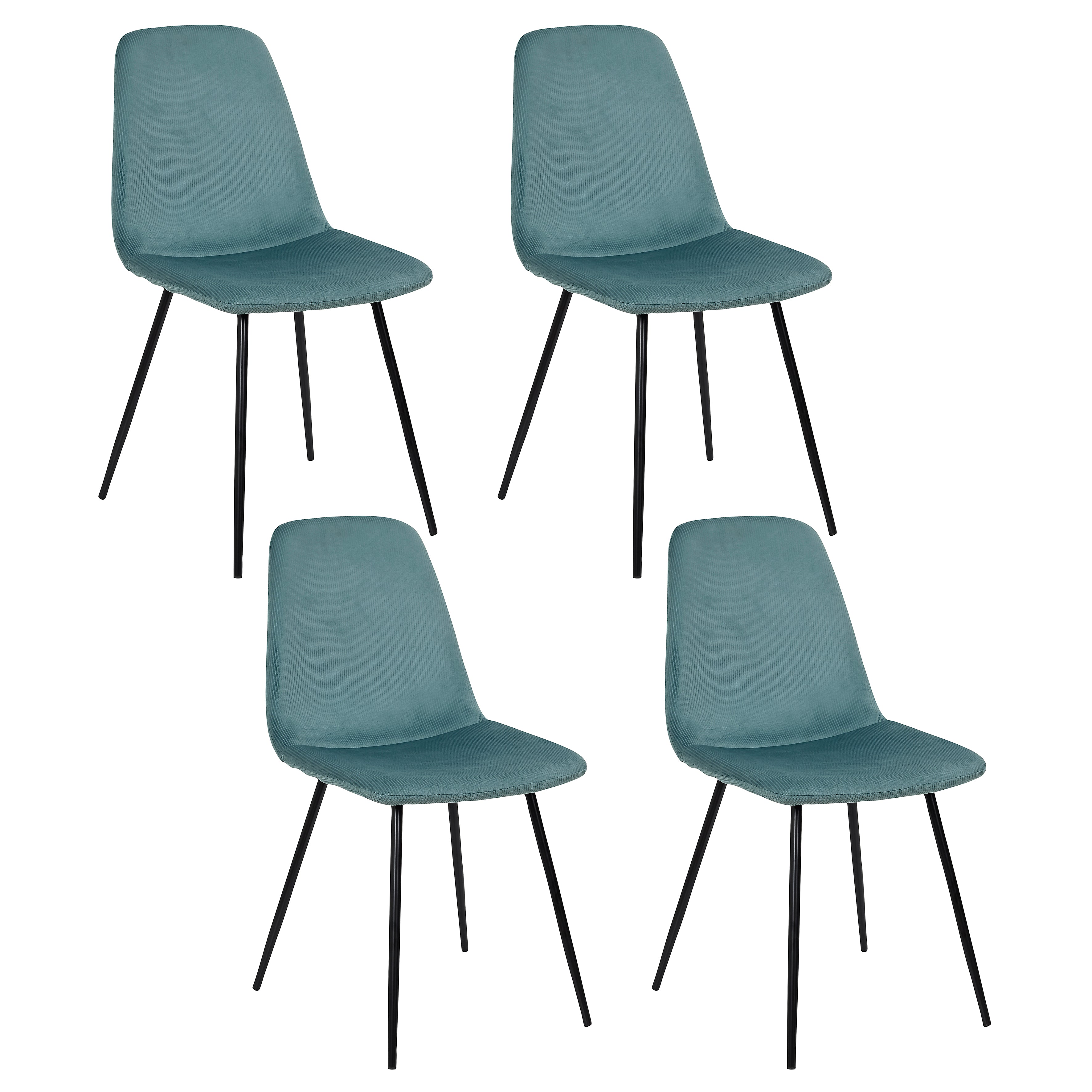CHAISE VELOURS COTELE GIULIA BLEU CANARD - LOT DE 4