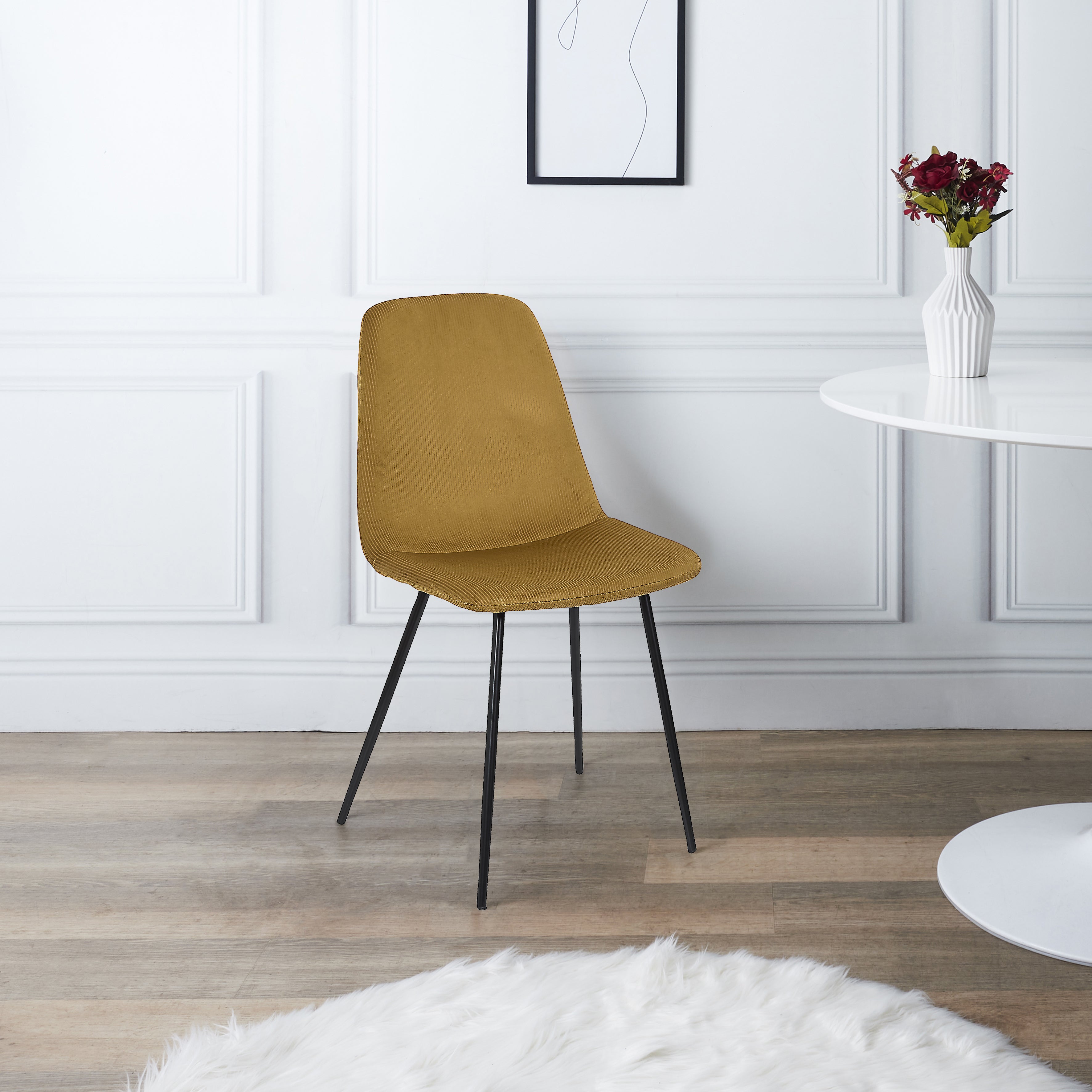CHAISE VELOURS COTELE GIULIA JAUNE MOUTARDE - LOT DE 4