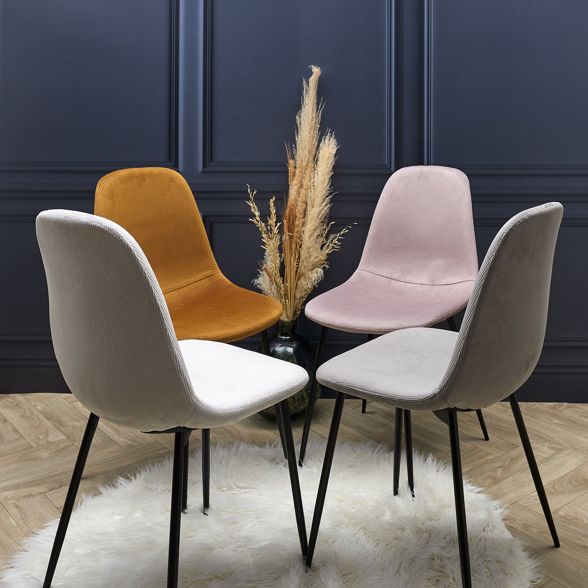 CHAISE VELOURS COTELE GIULIA GRIS CLAIR - LOT DE 4