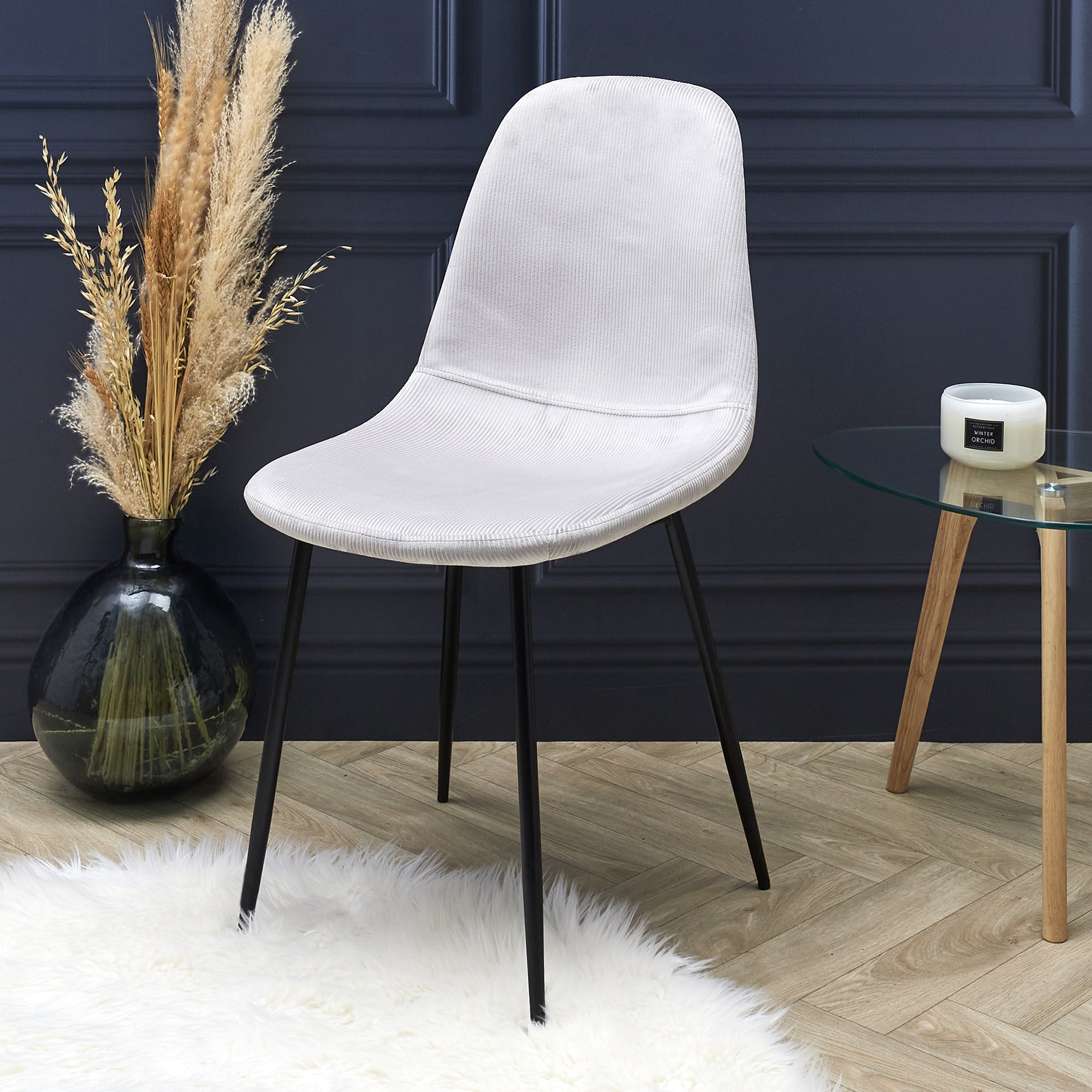 CHAISE VELOURS COTELE GIULIA GRIS CLAIR - LOT DE 4