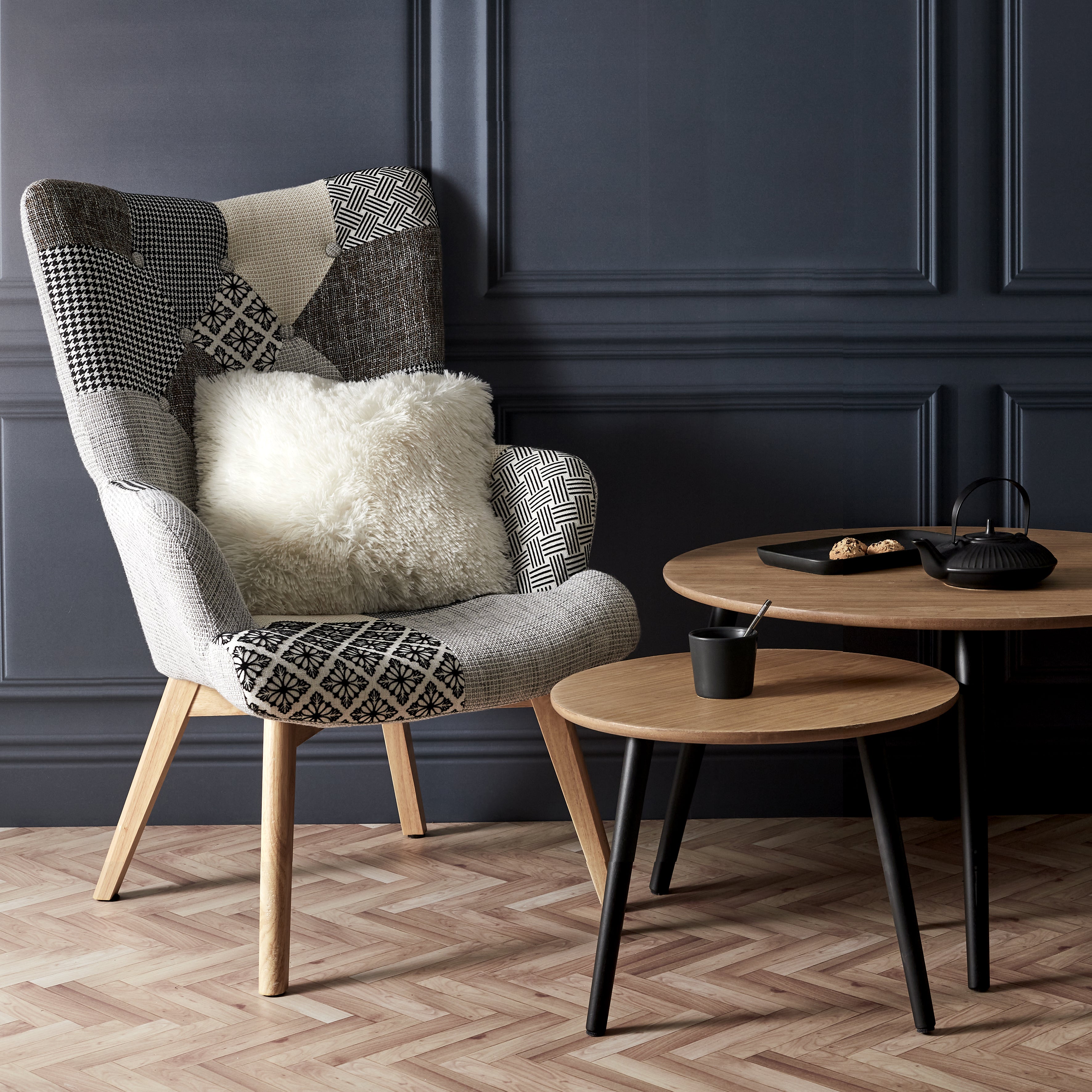 FAUTEUIL HELSINKI PATCHWORK GRIS
