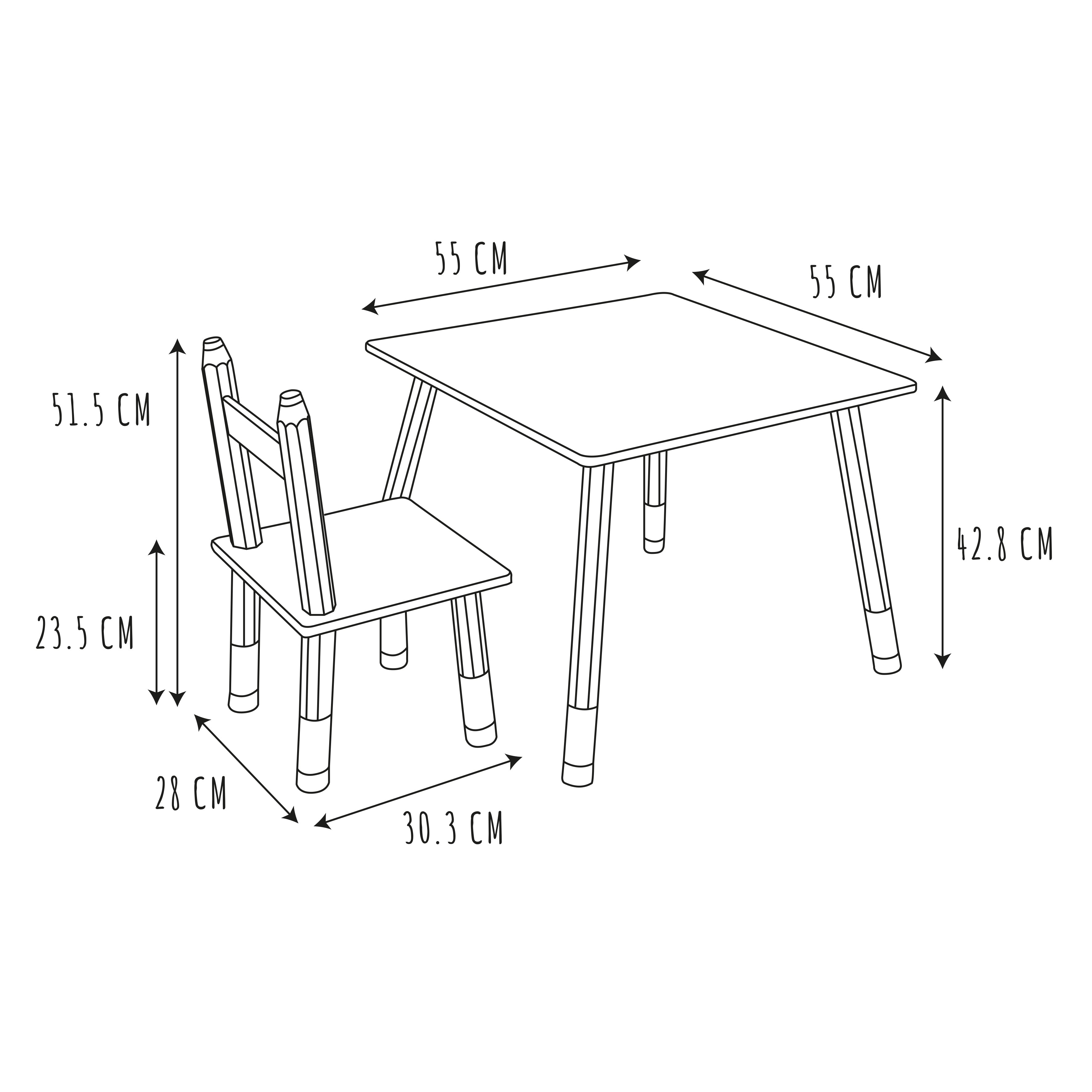 TABLE ET 2 CHAISES CRAYON