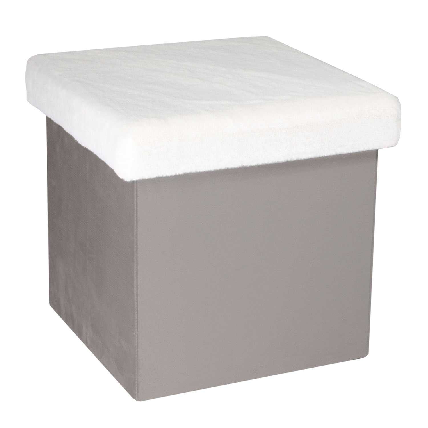 COFFRE POUF PLIABLE GRIS IMITATION FOURRURE LEO