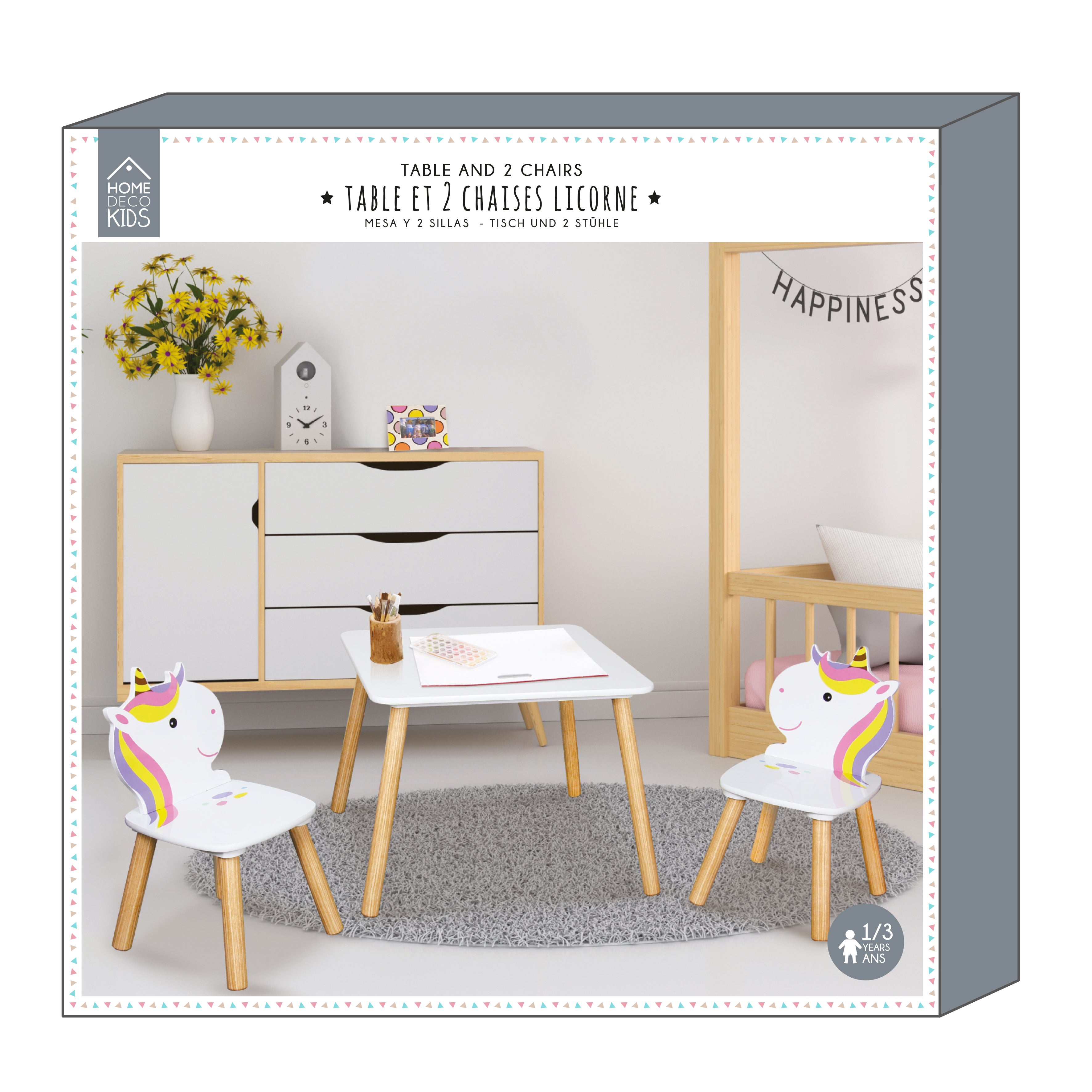 TABLE ET 2 CHAISES LICORNE LILY