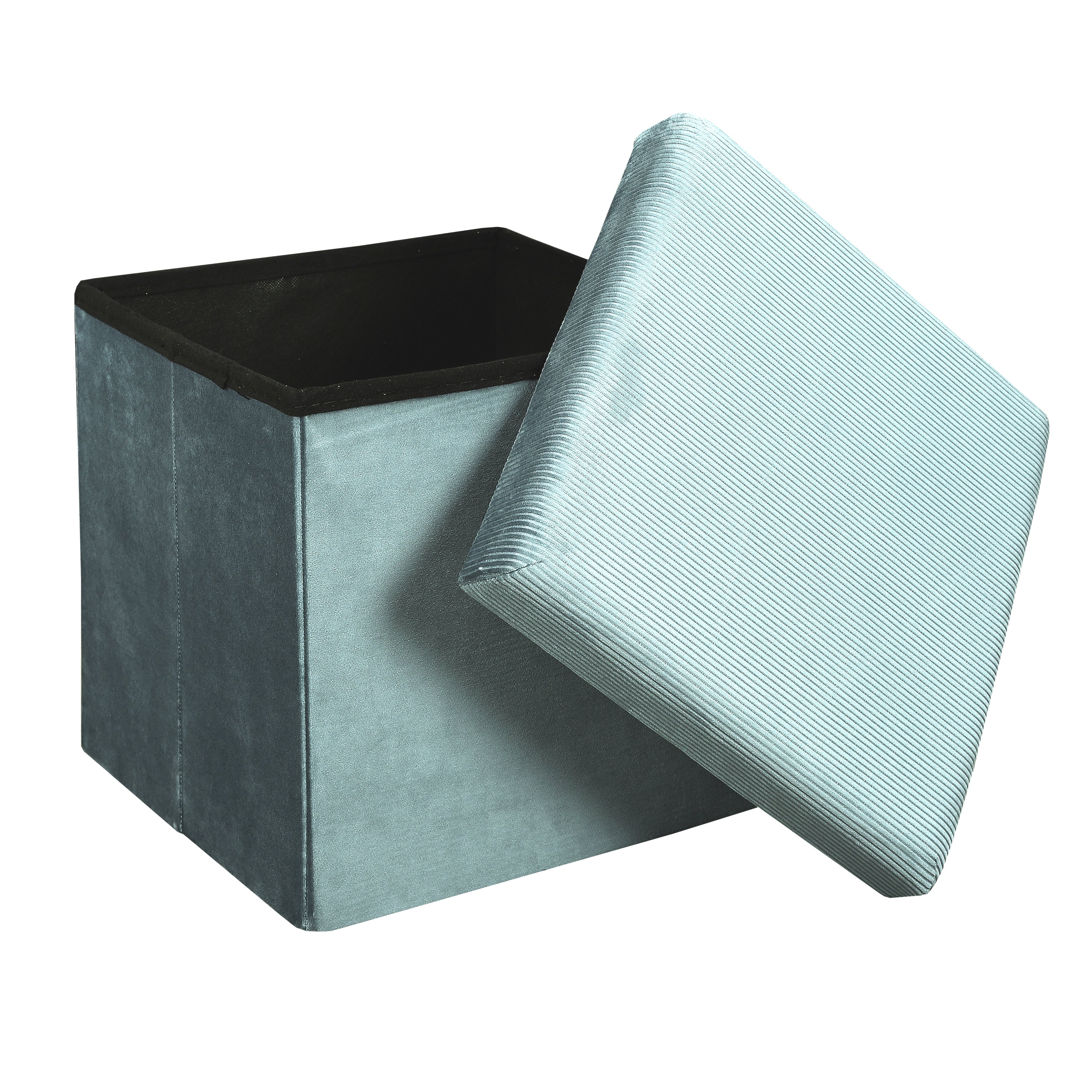 COFFRE POUF PLIABLE VELOURS COTELE GIULIA BLEU