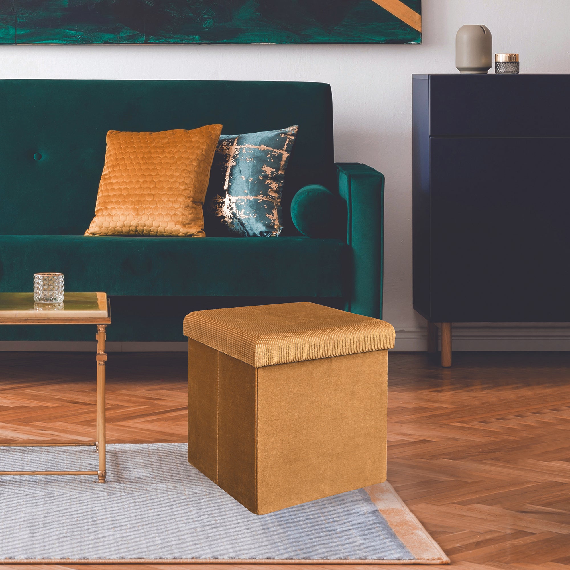 COFFRE POUF PLIABLE VELOURS COTELE GIULIA JAUNE