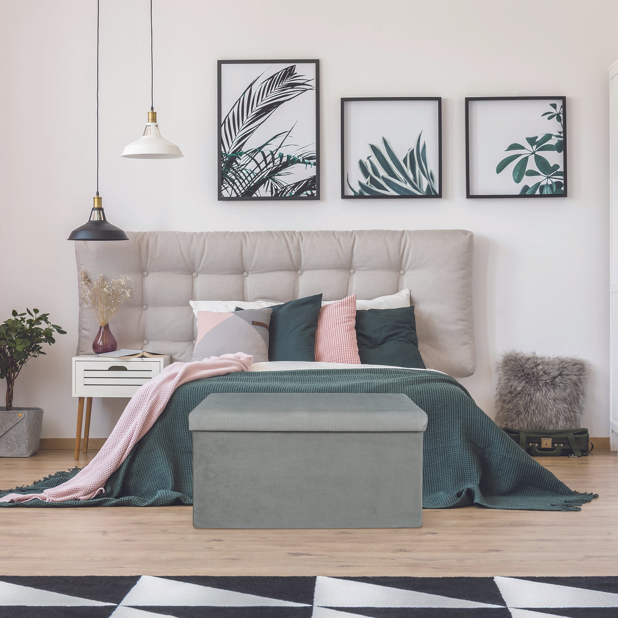 COFFRE BANC PLIABLE VELOURS COTELE GIULIA GRIS