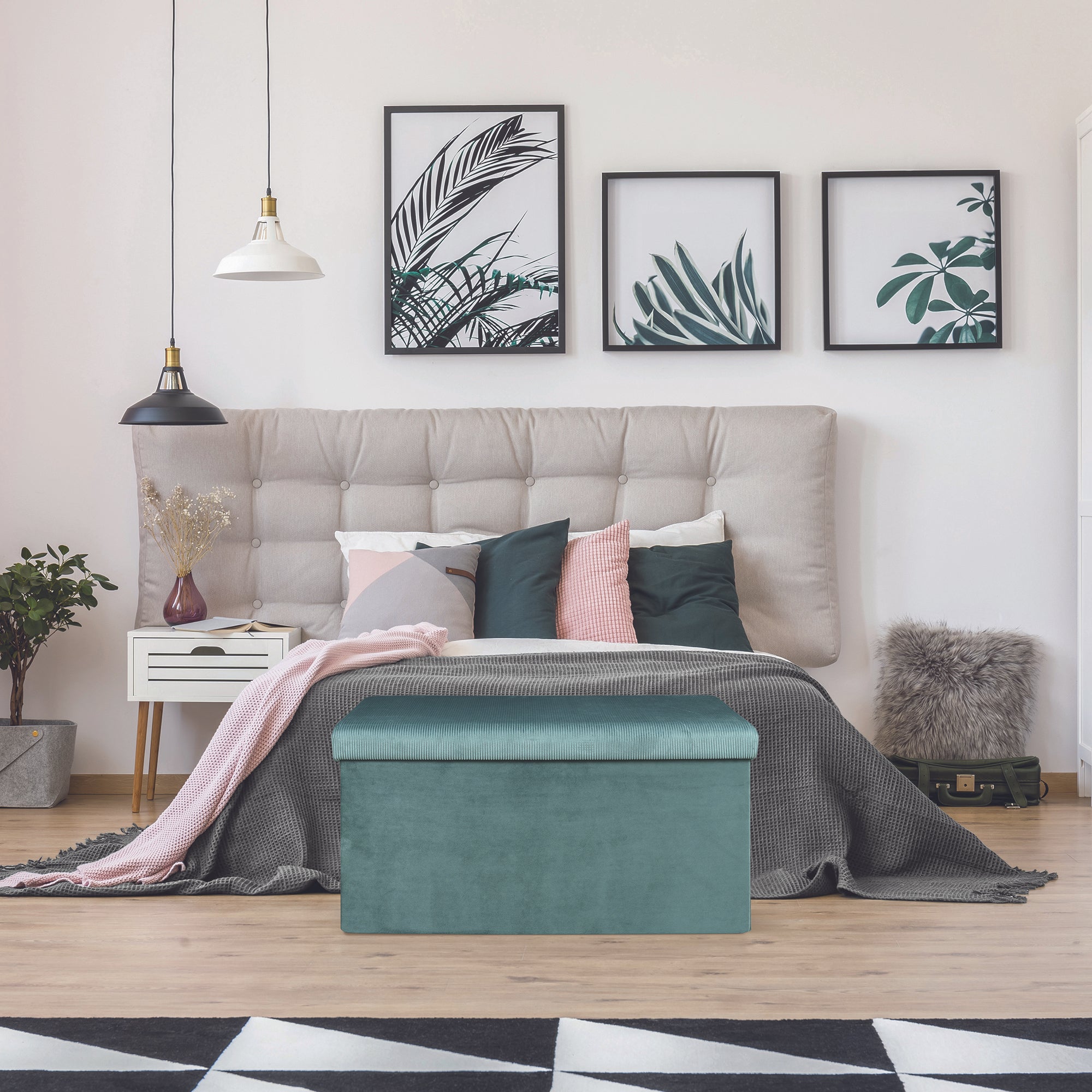 COFFRE BANC PLIABLE VELOURS COTELE GIULIA BLEU