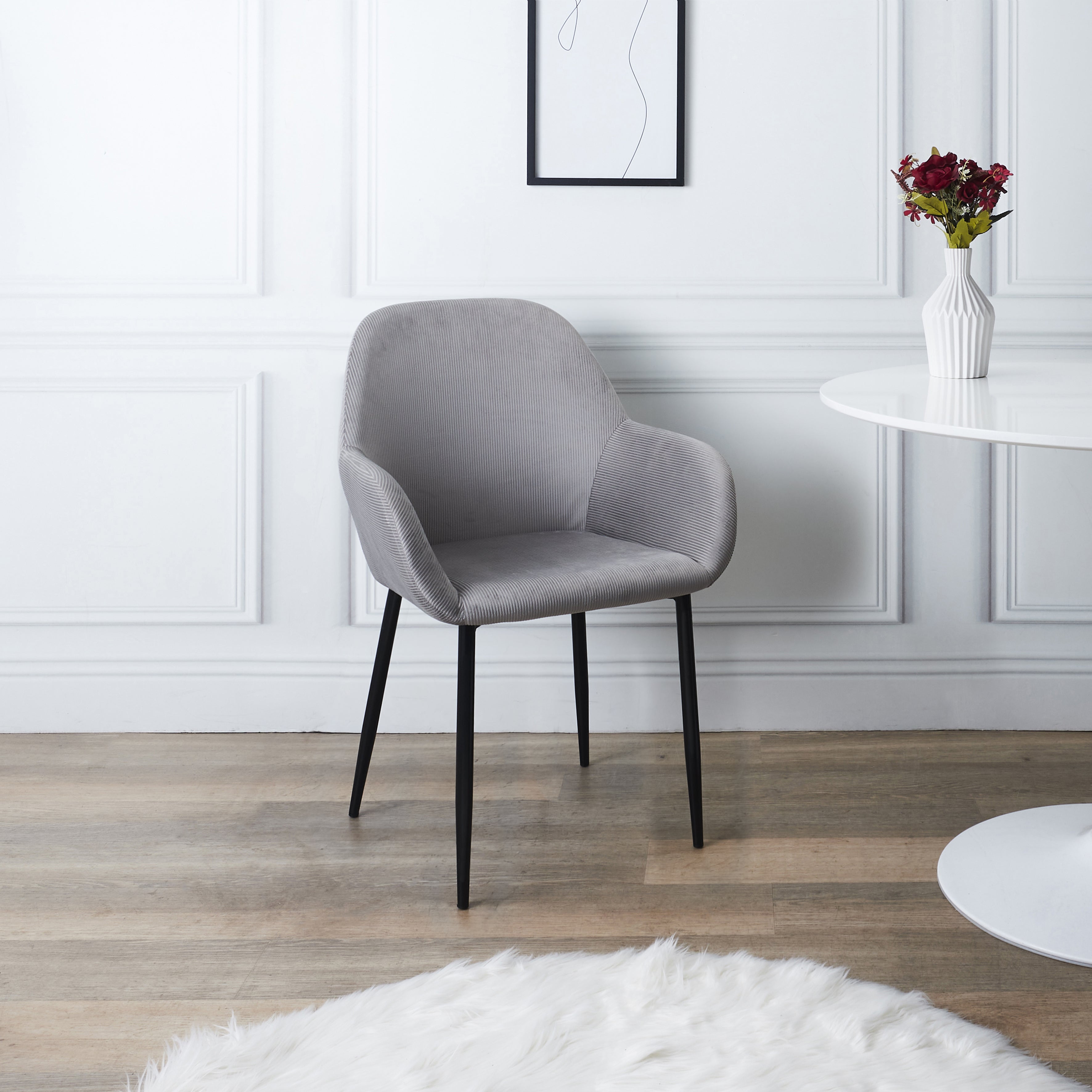 FAUTEUIL GIULIA GRIS FONCE VELOURS COTELE - LOT DE 2