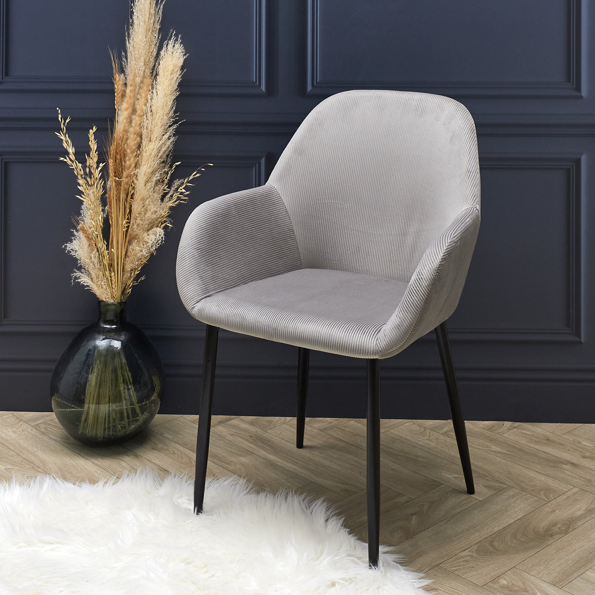 FAUTEUIL GIULIA GRIS FONCE VELOURS COTELE - LOT DE 2