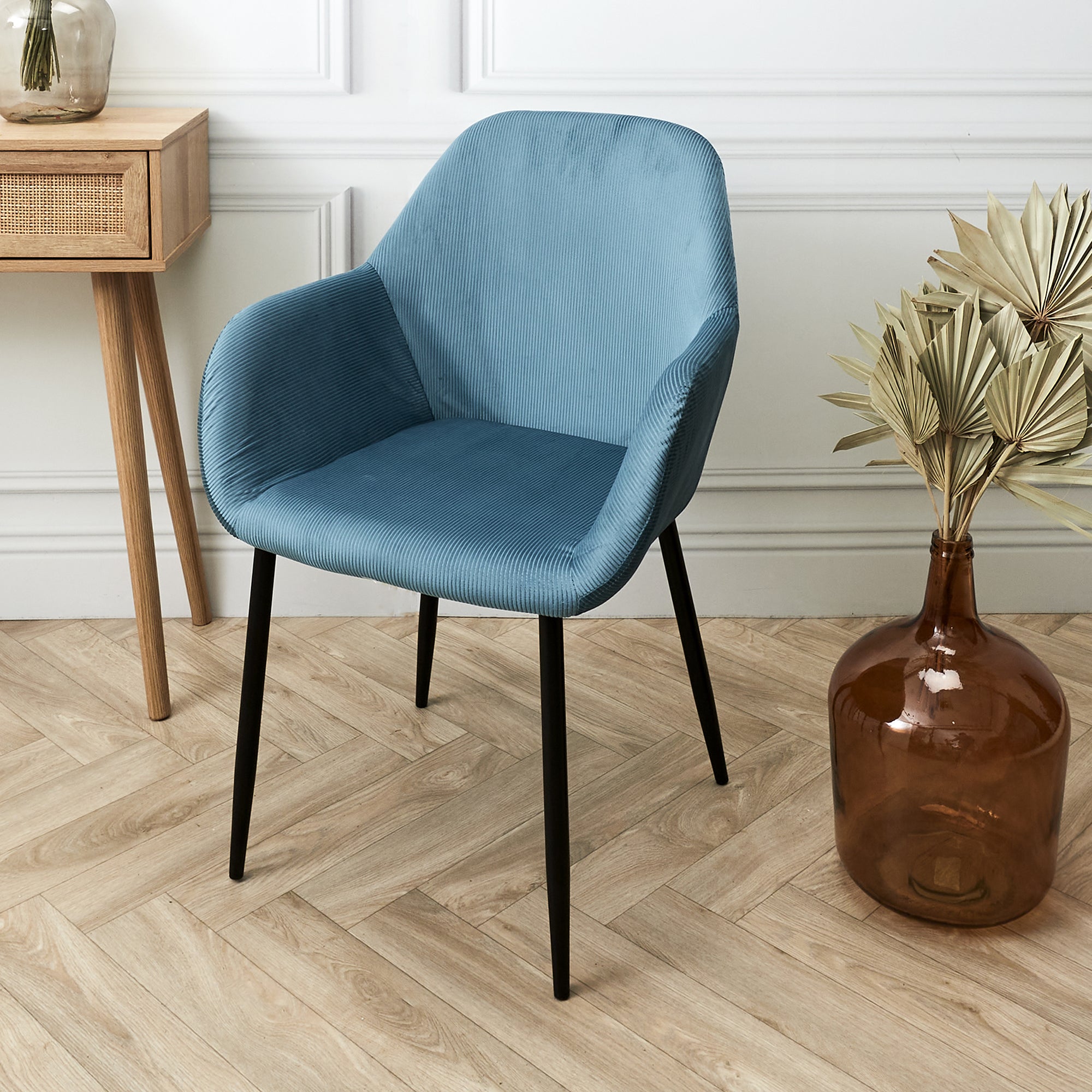FAUTEUIL GIULIA BLEU CANARD VELOURS COTELE - LOT DE 2
