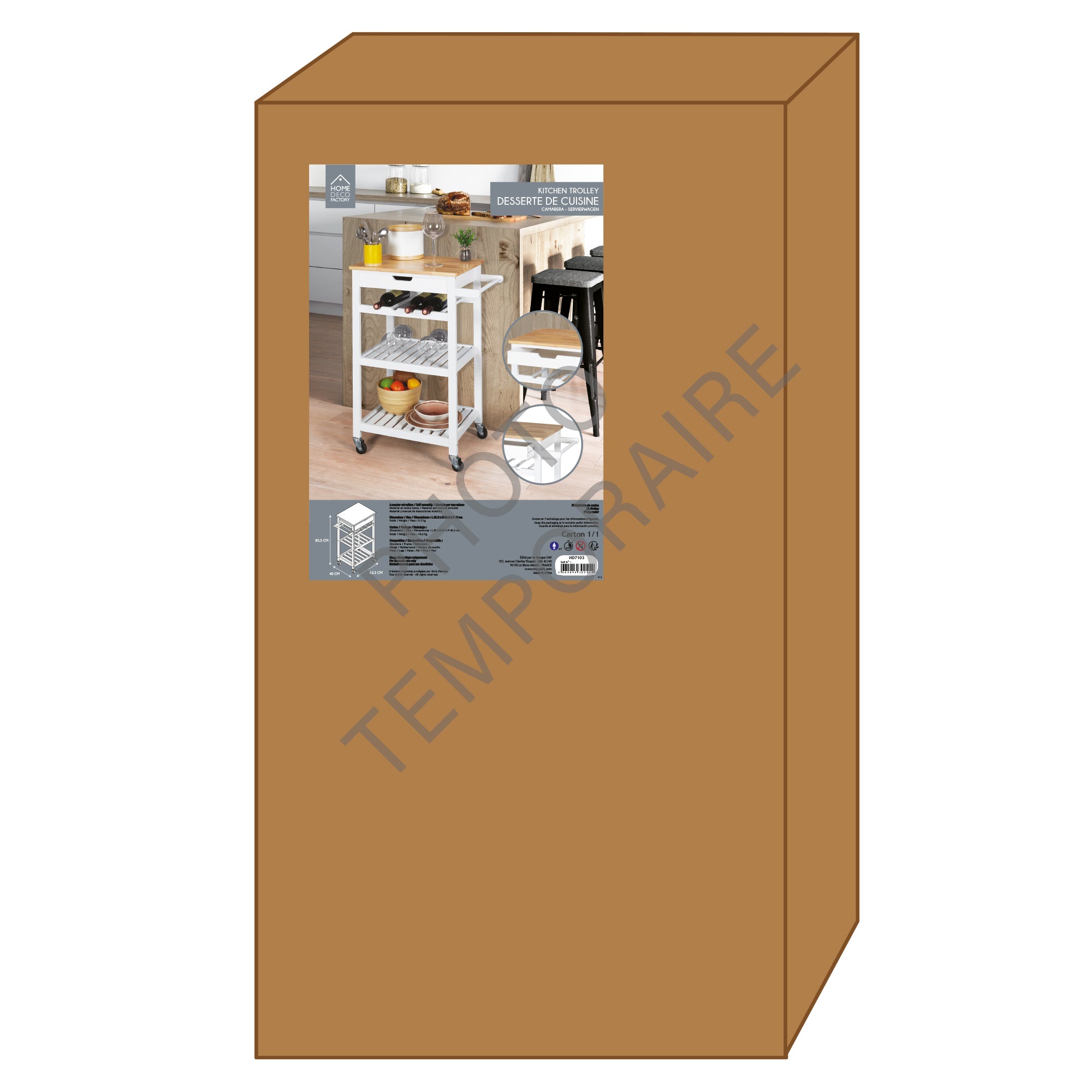 DESSERTE A ROULETTES BLANC 40X61X84.5CM