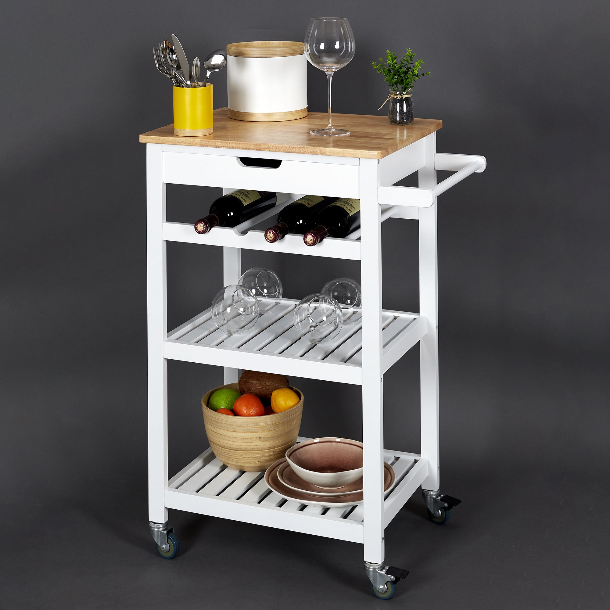 DESSERTE A ROULETTES BLANC 40X61X84.5CM