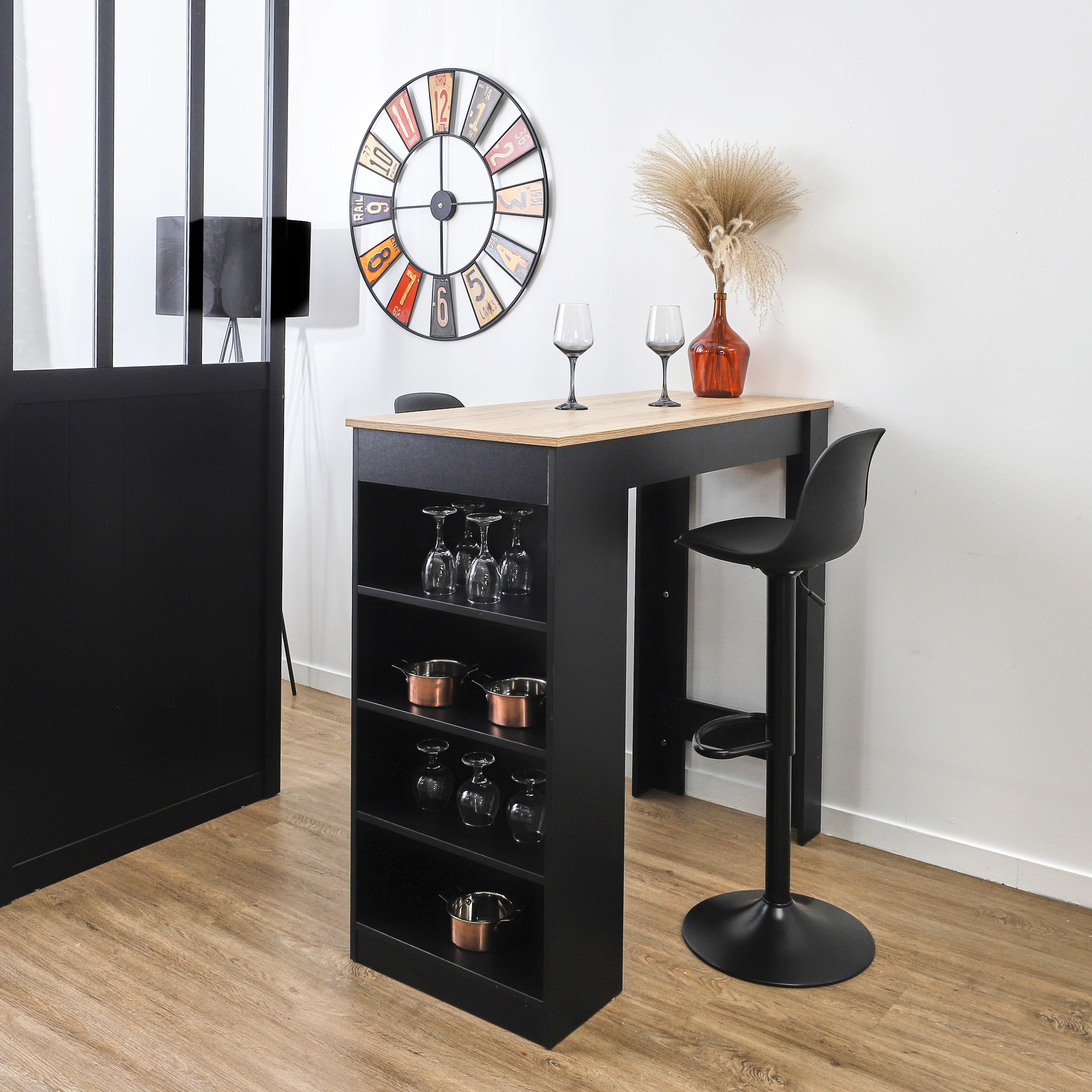 TABLE DE BAR MANGE DEBOUT ETAGERES CHEERS NOIR