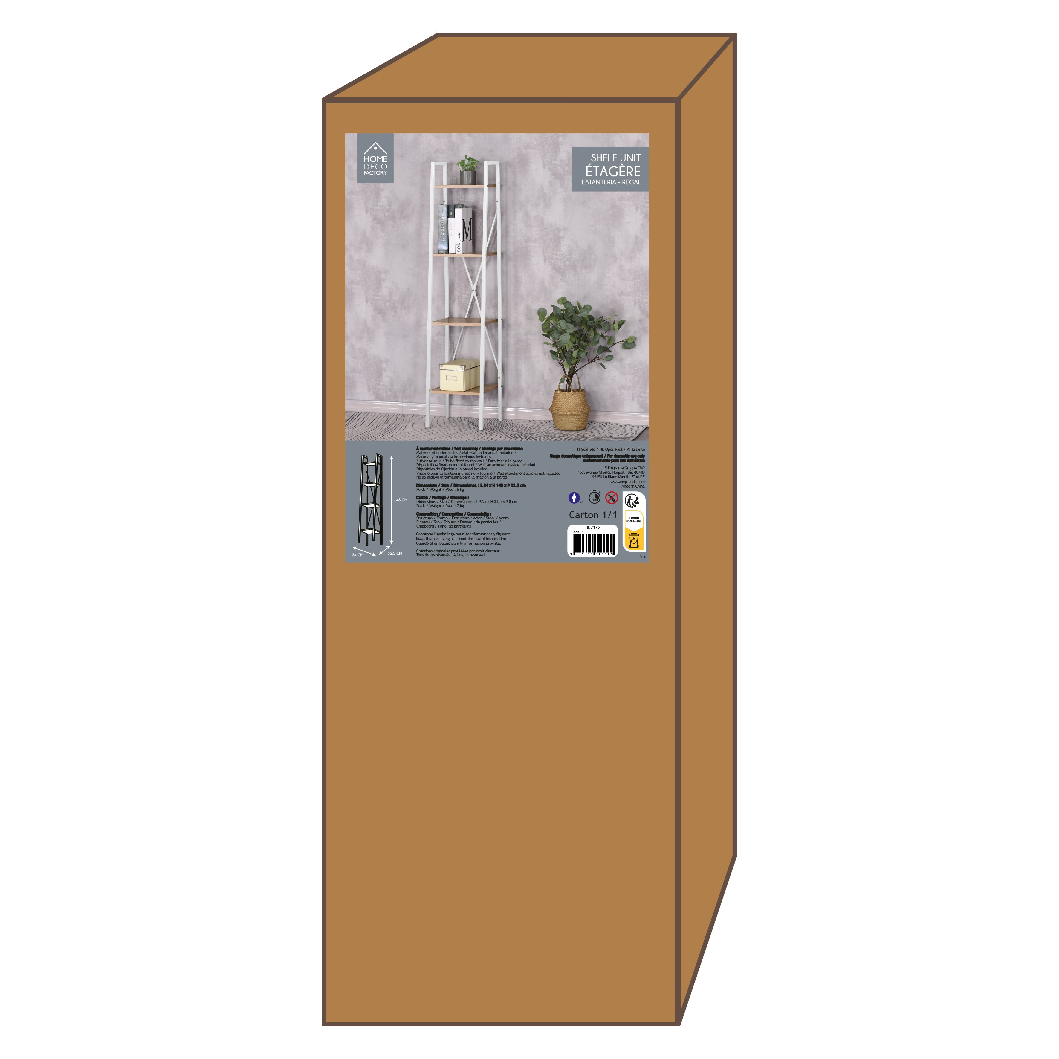ETAGERE BOIS ET METAL BLANC 148X34X32
