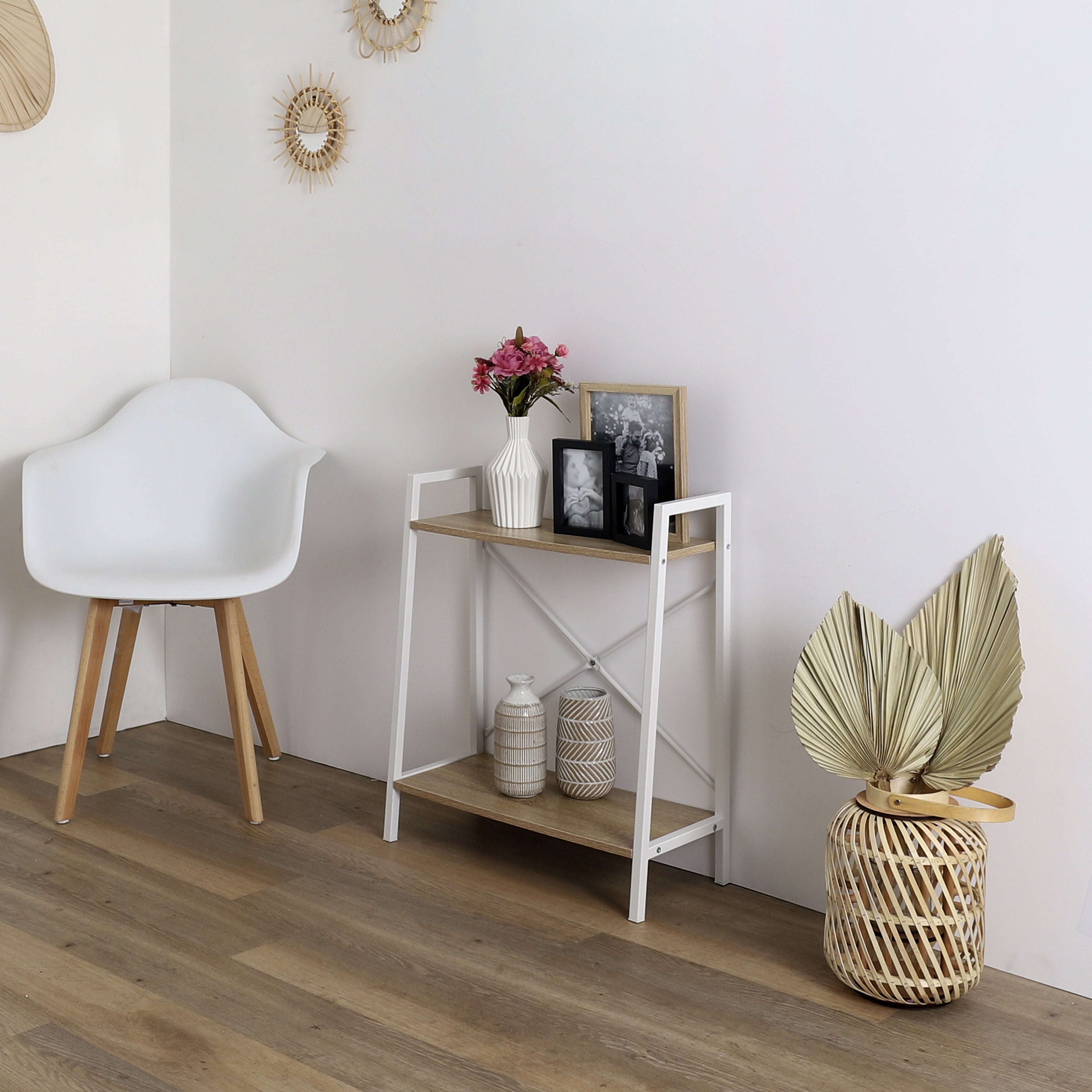 ETAGERE BOIS ET METAL BLANC 70X60X27CM