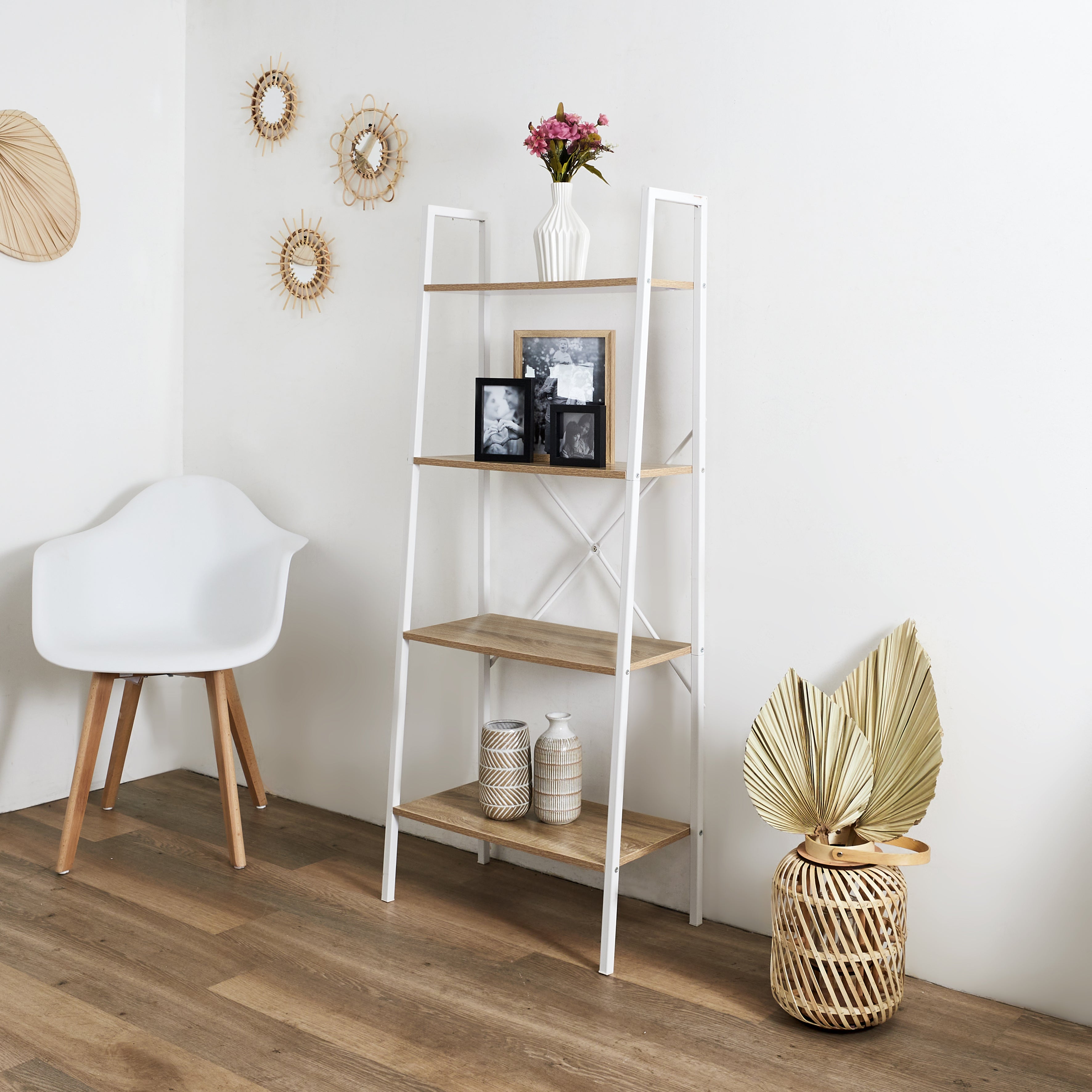 ETAGERE BOIS ET METAL BLANC 148X60X32.5CM