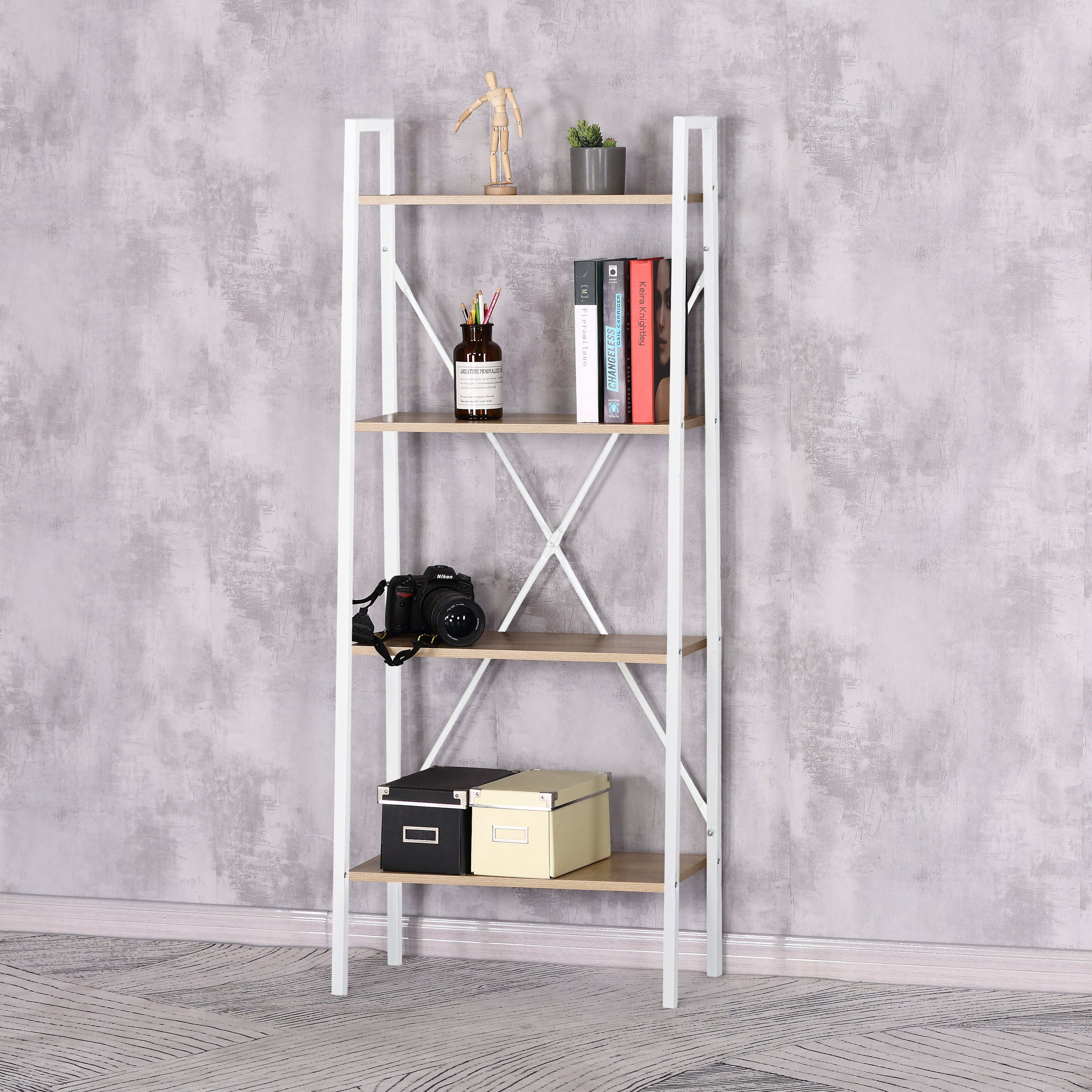 ETAGERE BOIS ET METAL BLANC 148X60X32.5CM