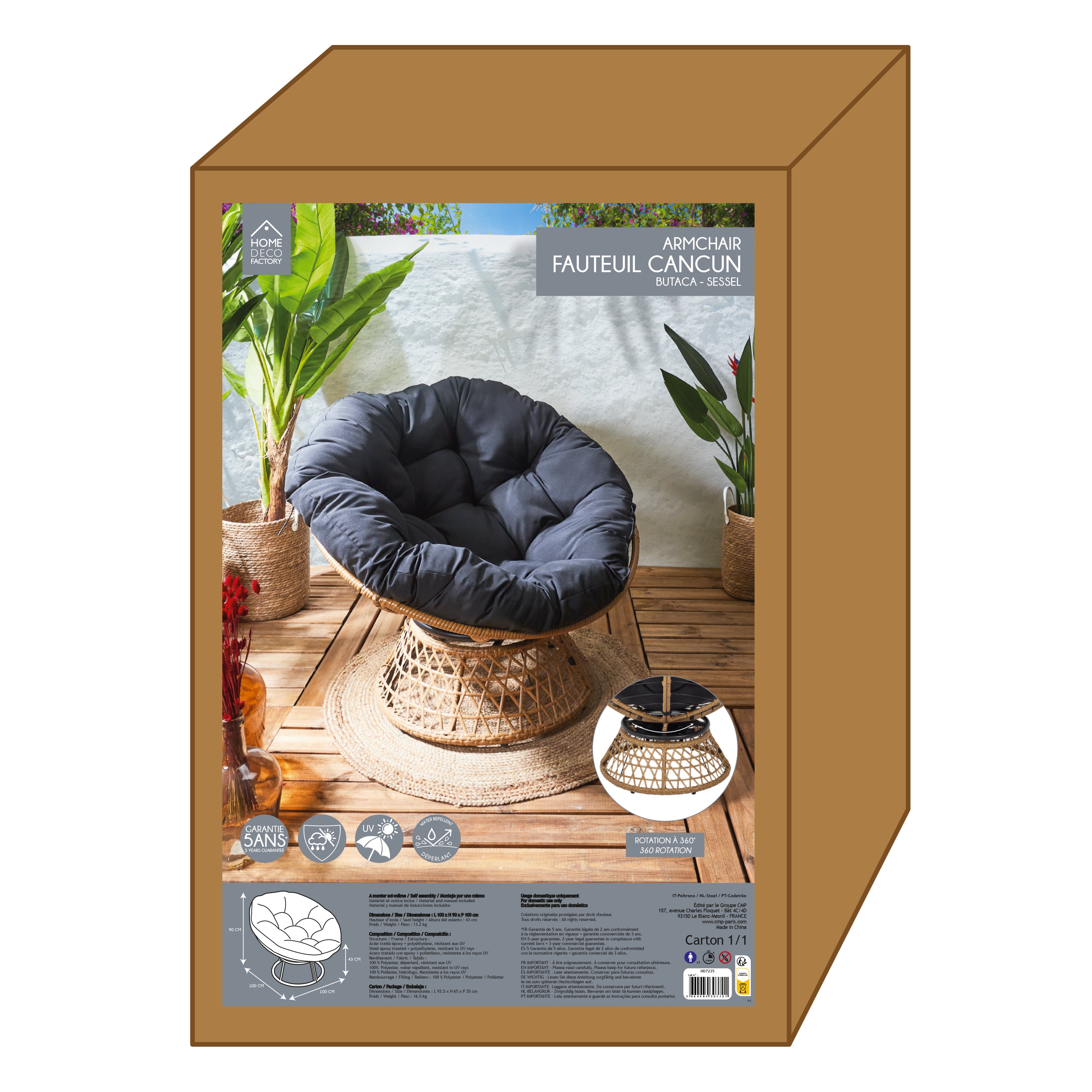 FAUTEUIL CANCUN COUSSIN NOIR
