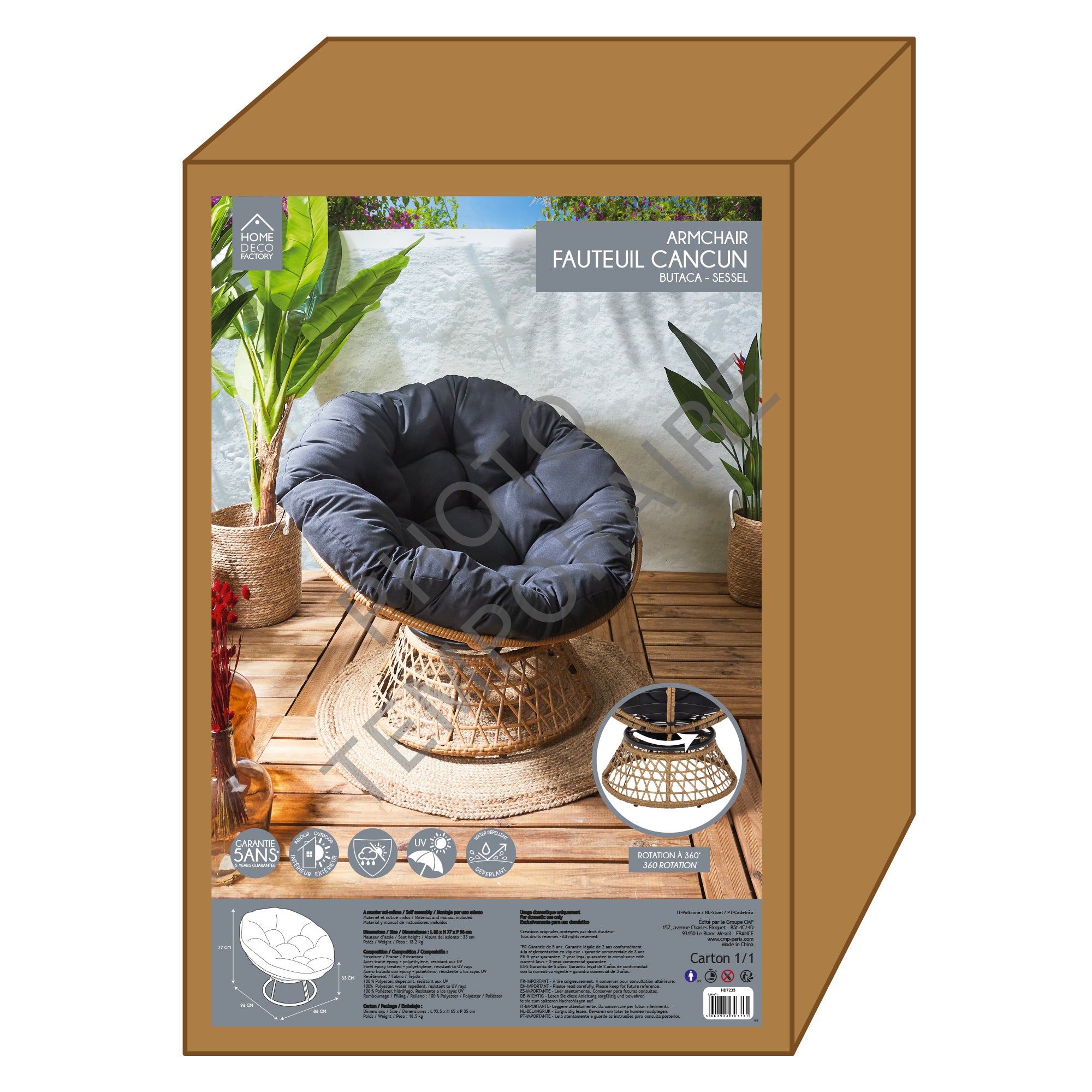 FAUTEUIL CANCUN COUSSIN NOIR