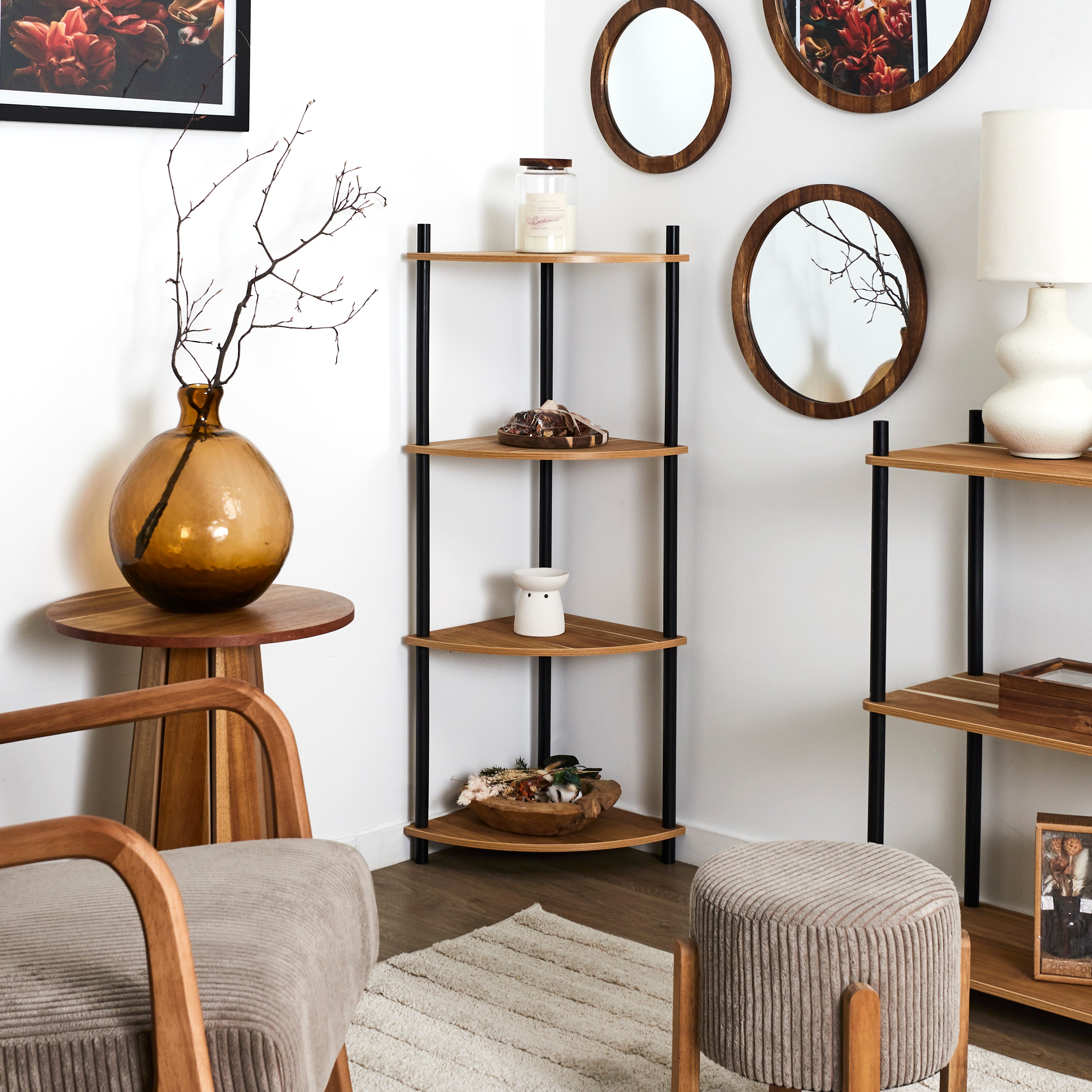 ETAGERE ANGLE 4 NIVEAUX IMITATION ACACIA