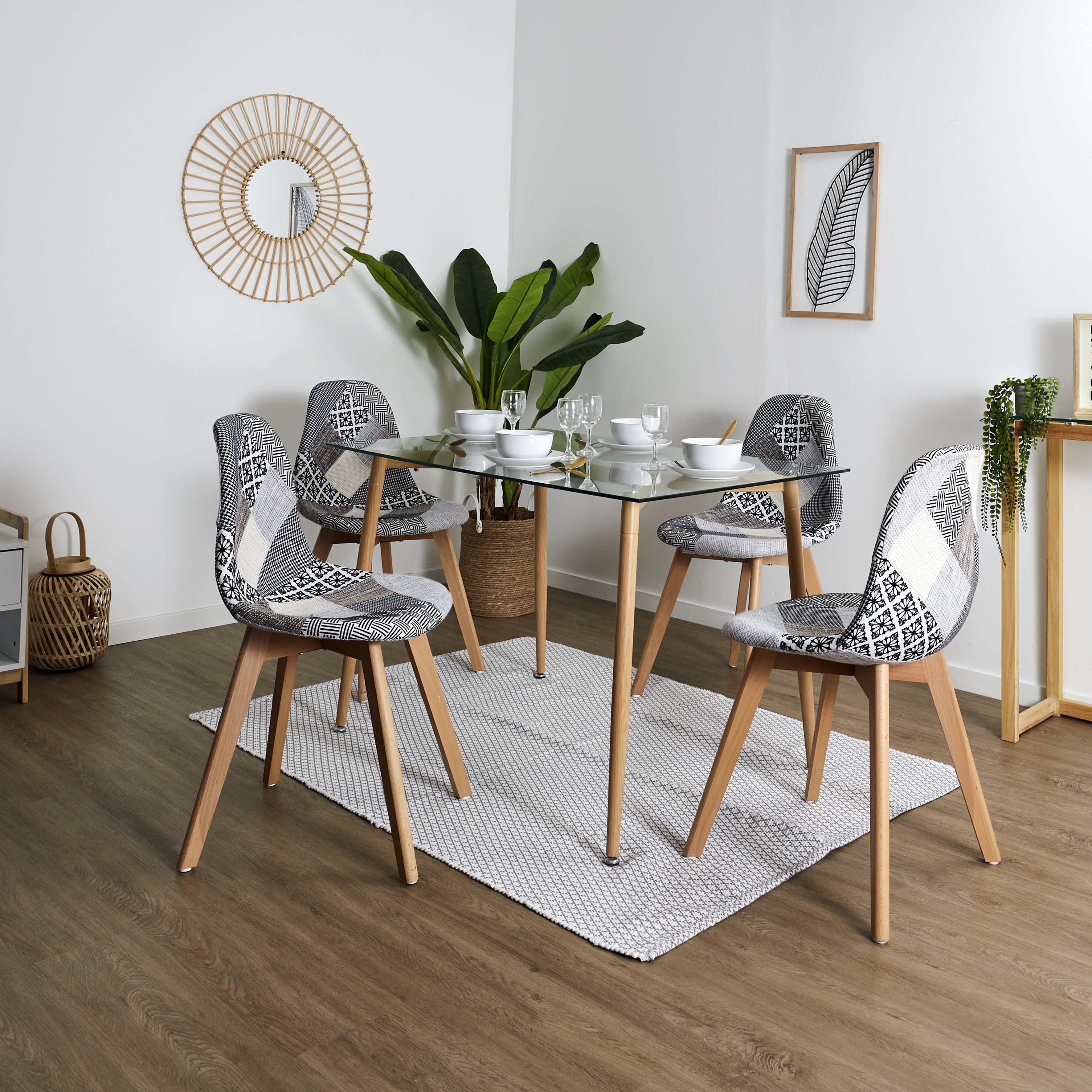 CHAISE PATCHWORK GRIS - LOT DE 4