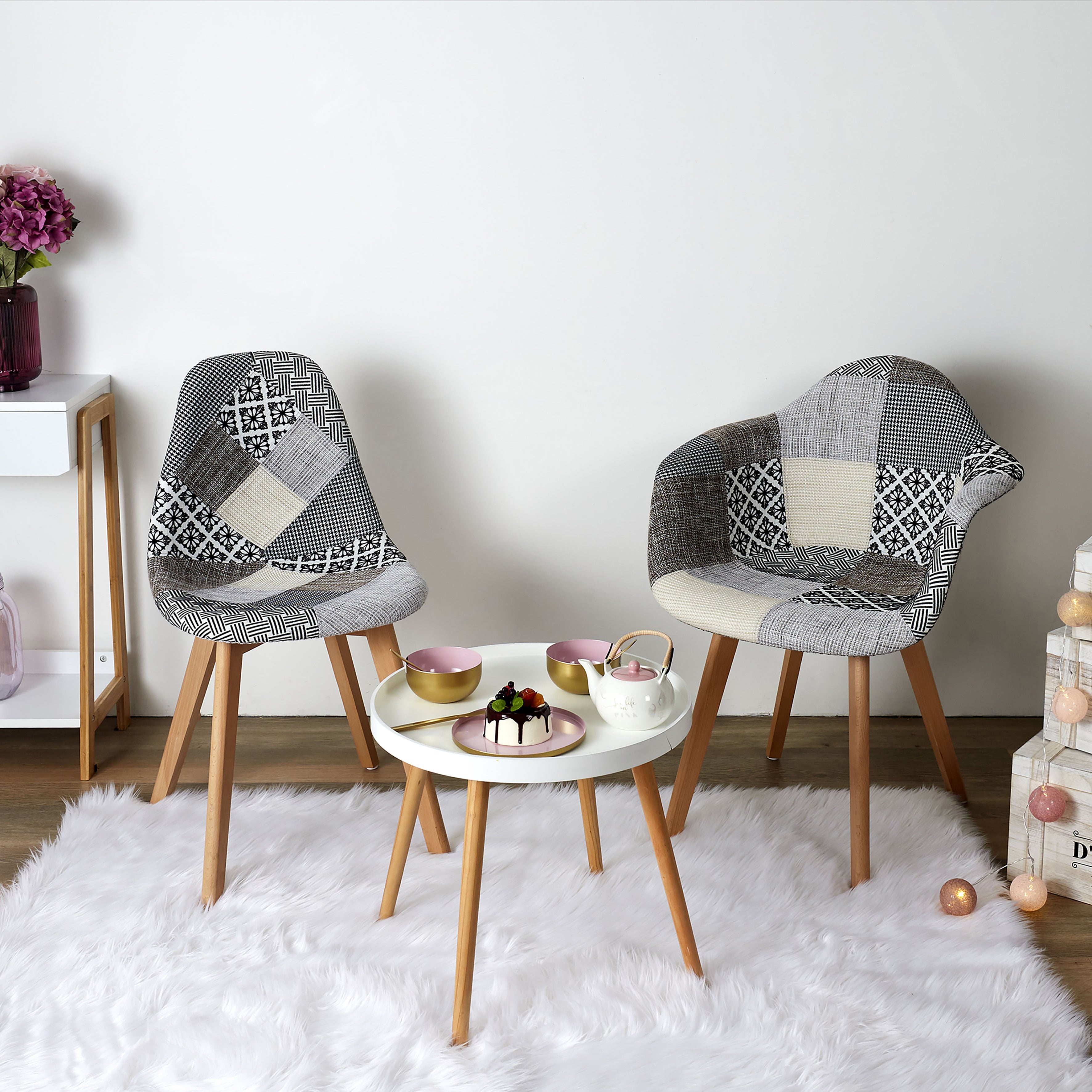 CHAISE PATCHWORK GRIS - LOT DE 4