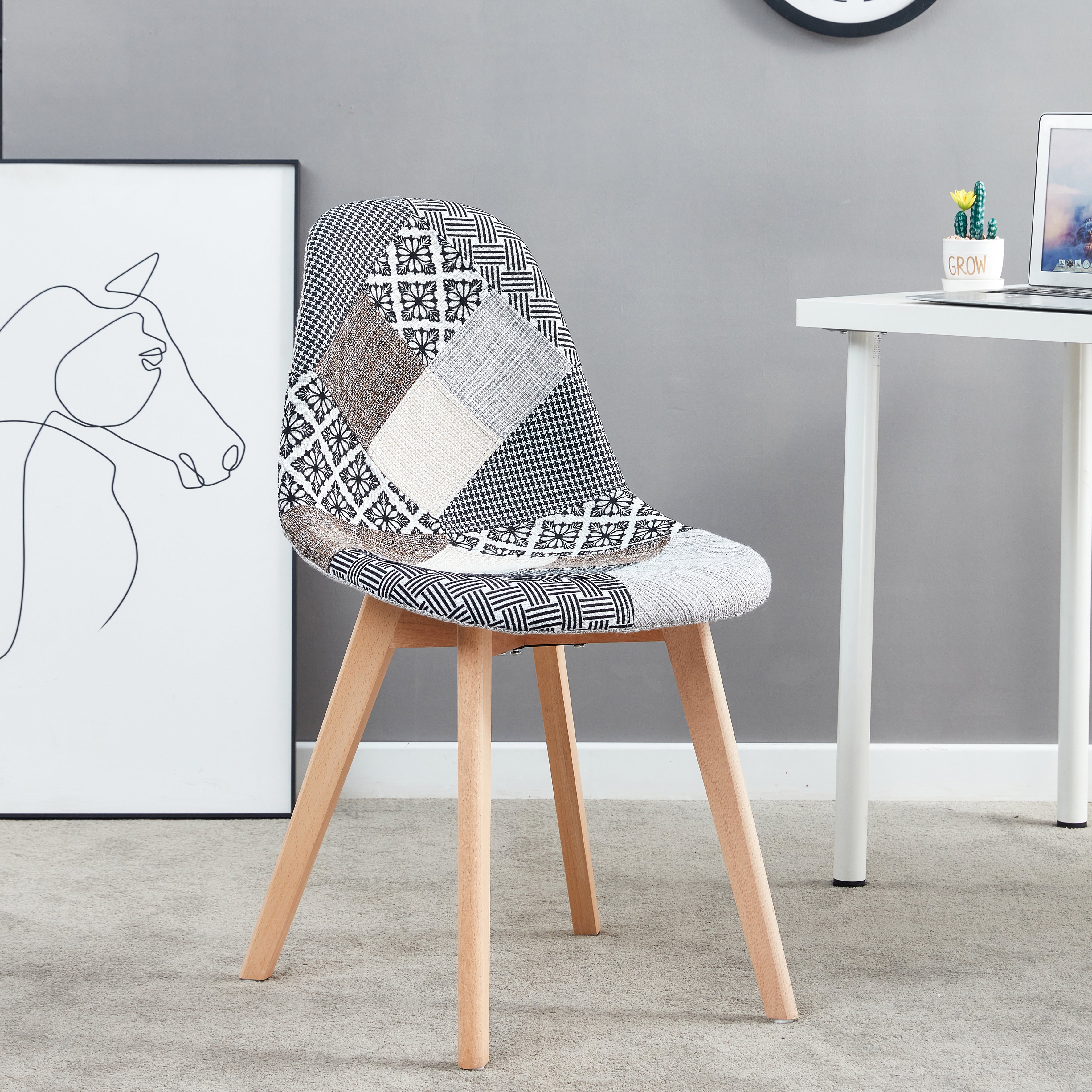 CHAISE PATCHWORK GRIS - LOT DE 4