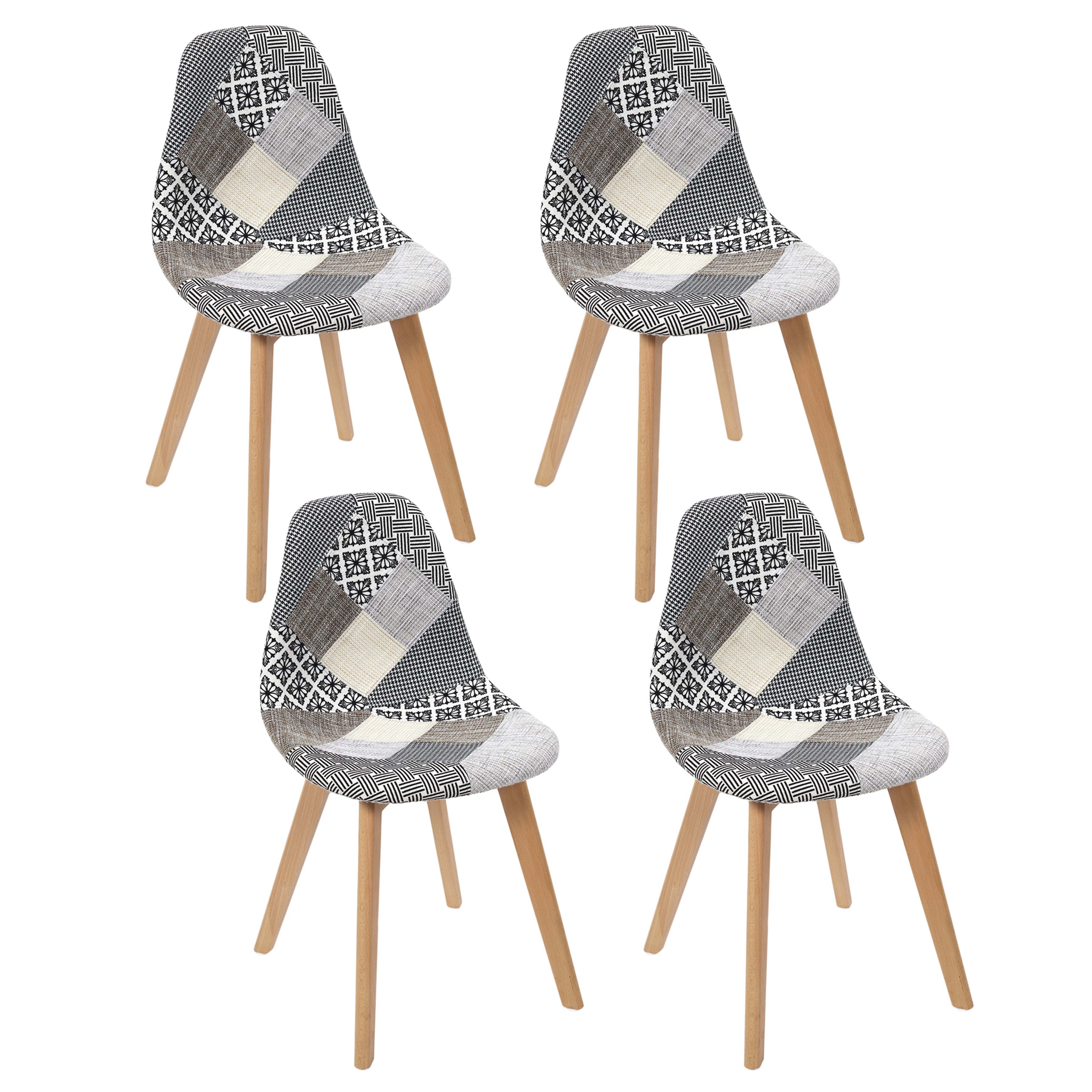 CHAISE PATCHWORK GRIS - LOT DE 4