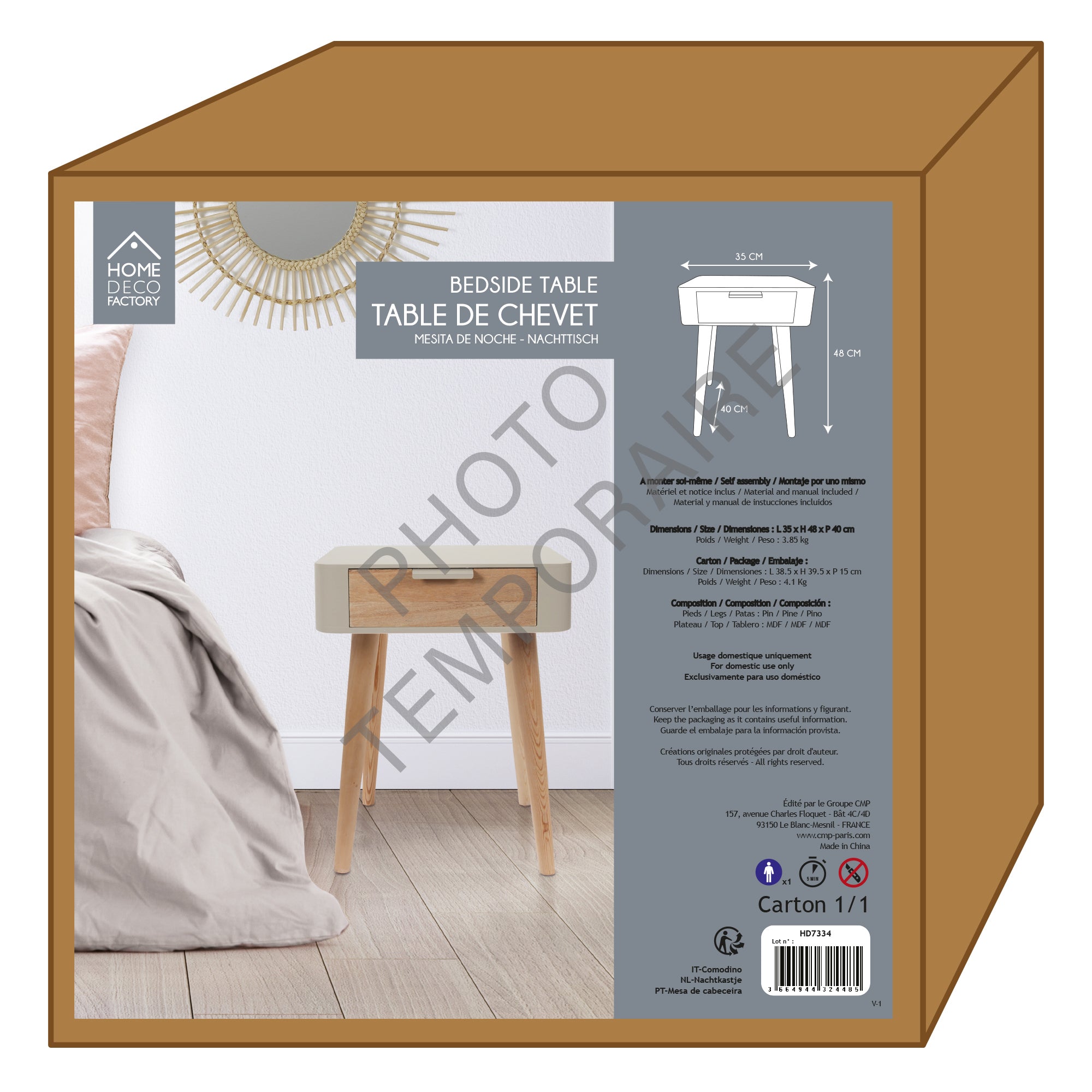 CHEVET 1 TIROIR EN BOIS TAUPE